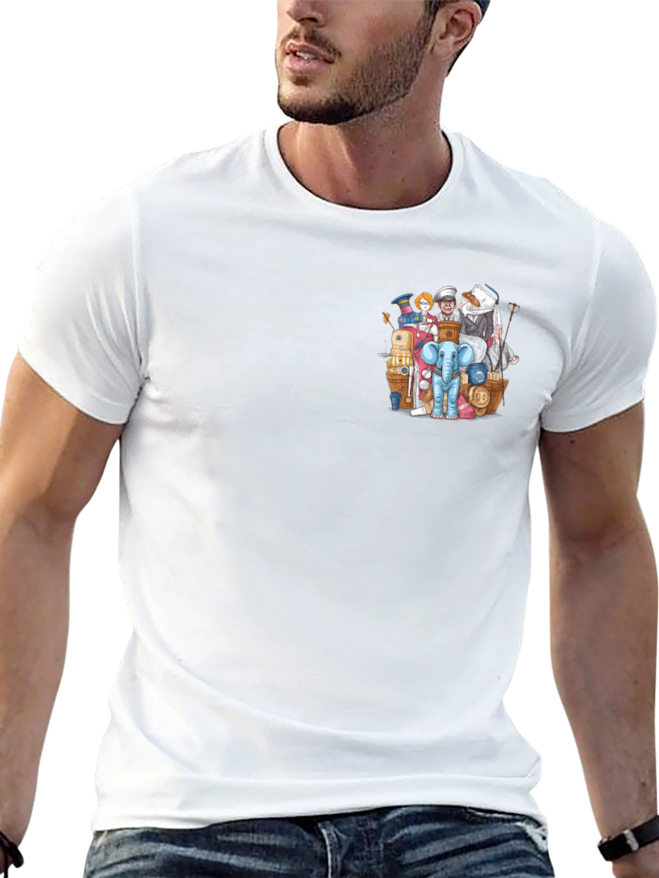 Quirky Cartoon Chest Print T-Shirt