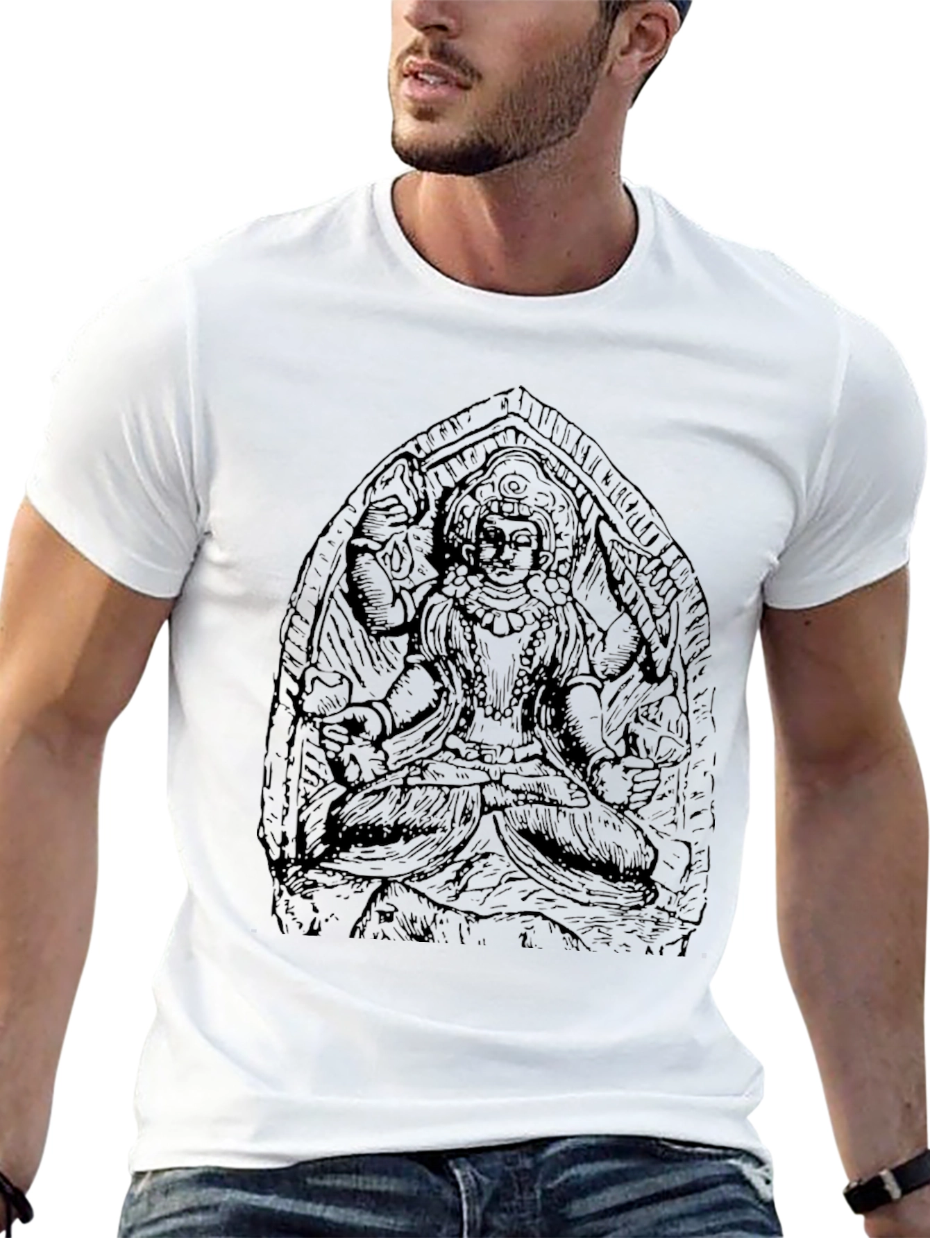 Black Graphic Tee with Indian Deity Art
