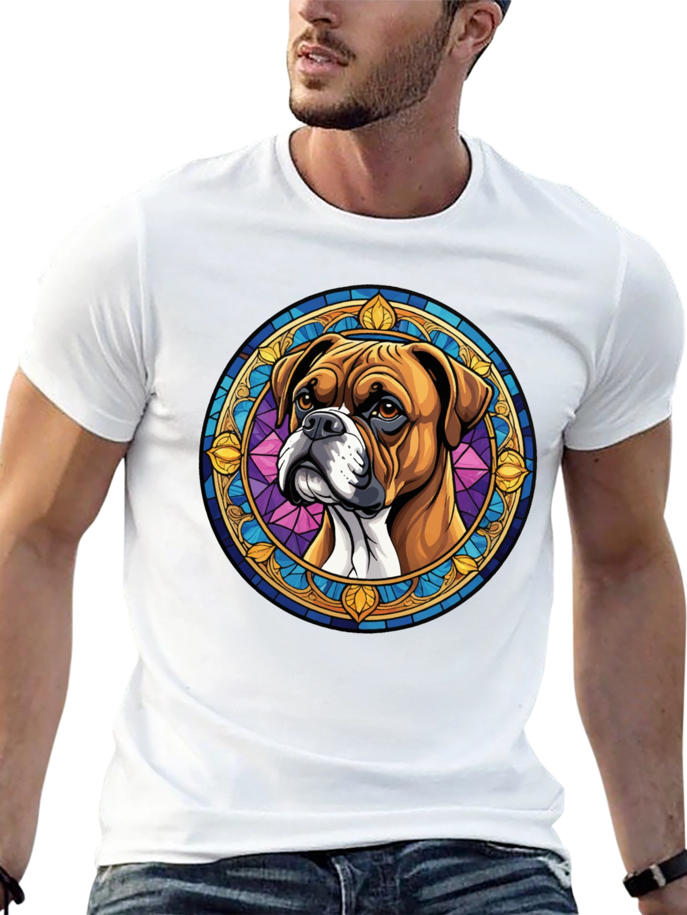 Boxer Dog Stained Glass Style Graphic Tee