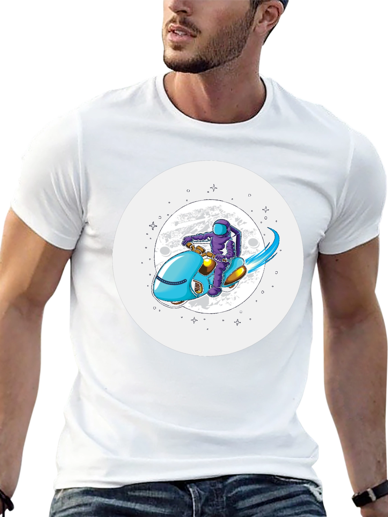 Astronaut on Scooter Graphic Tee - Stylish Comfort