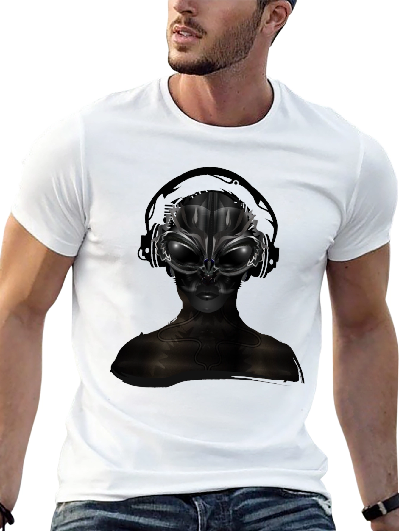Alien DJ Black T-Shirt - Futuristic Graphic Tee