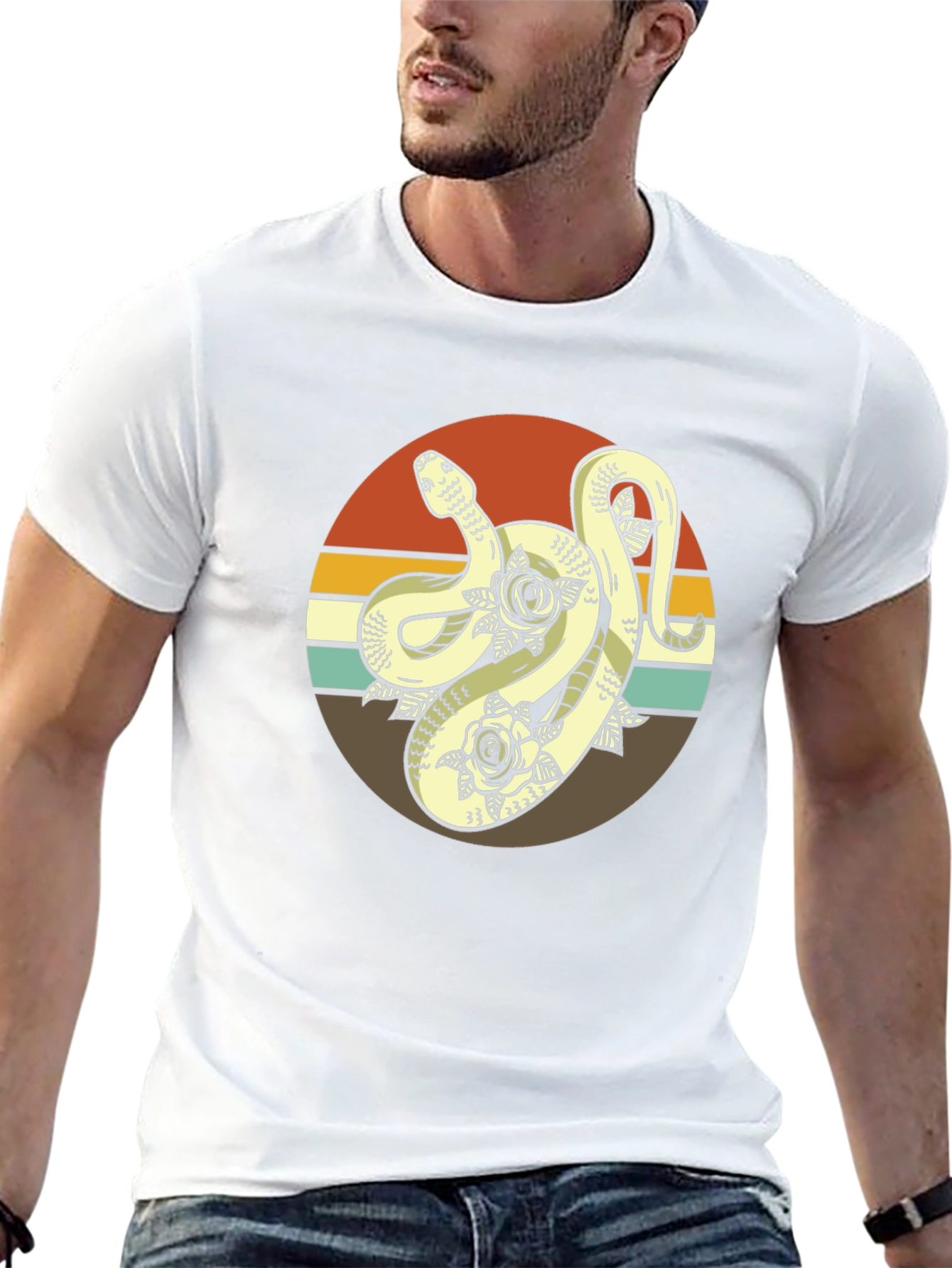 Retro Snake & Roses Graphic Tee