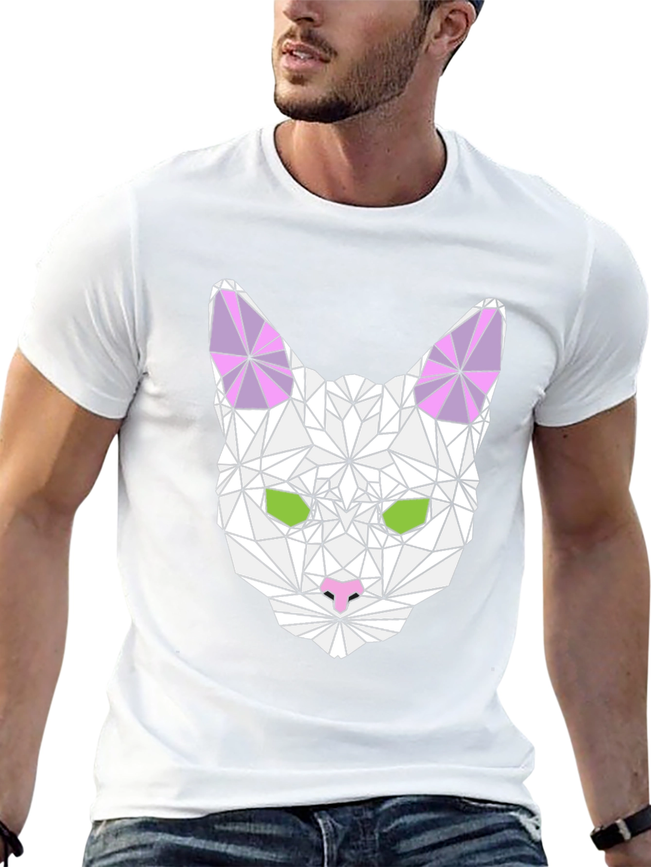 Geometric Cat Graphic Tee - Stylish & Unique