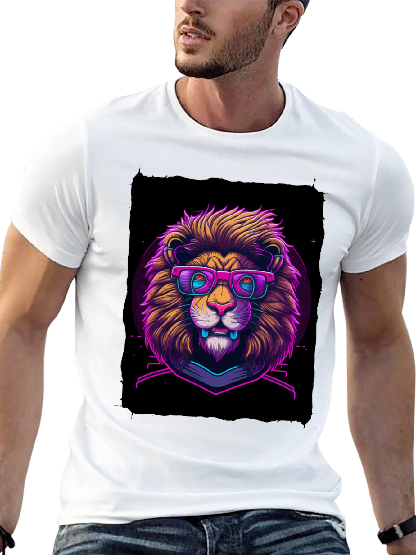 Neon Lion Graphic Tee - Cool Animal Print Shirt