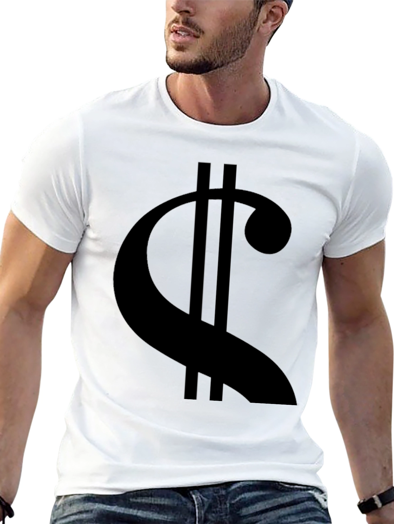 Statement Black Tee: Modern Dollar Sign Graphic