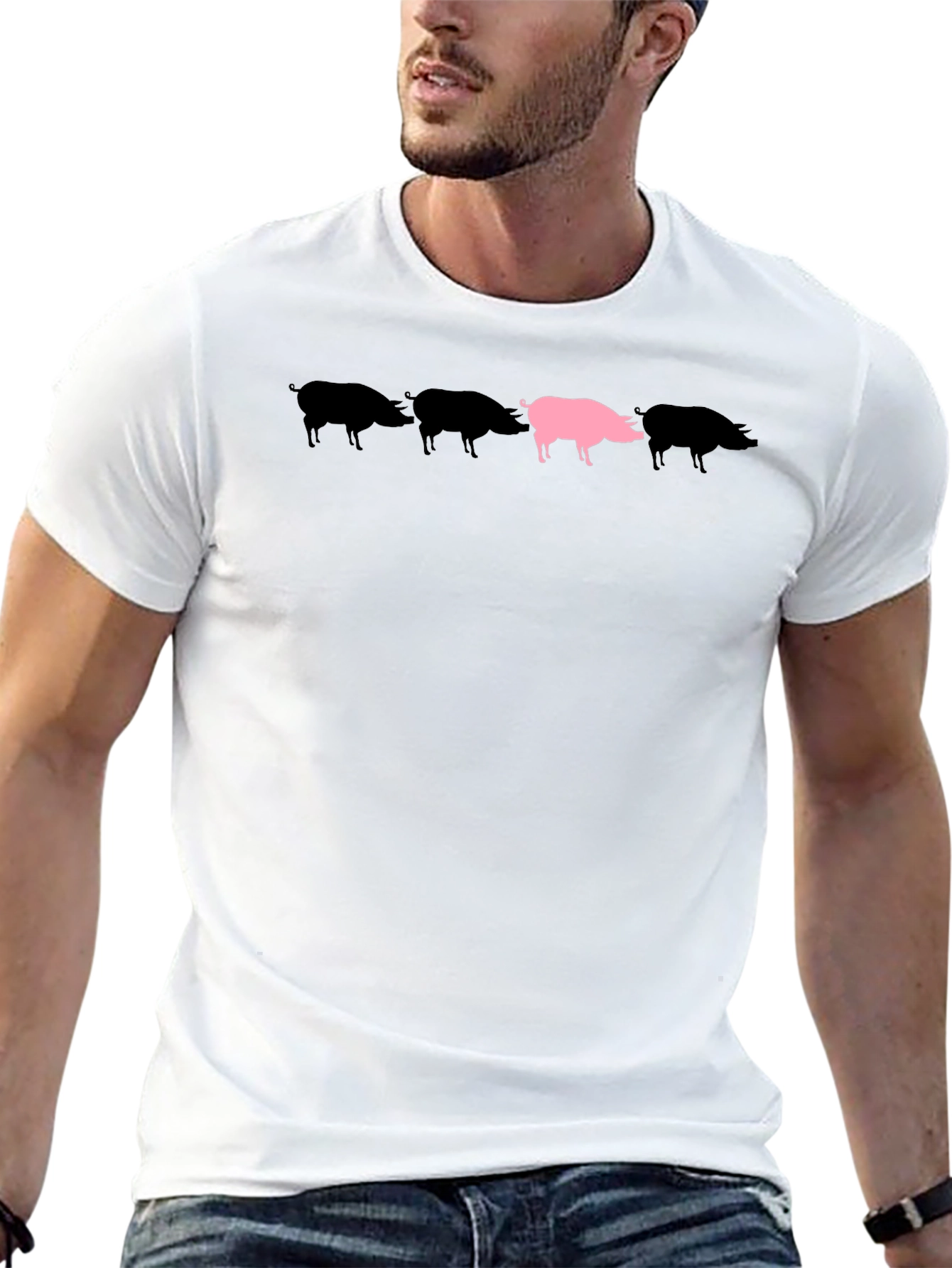 Stand Out Pig Graphic Tee - Black Cotton Shirt