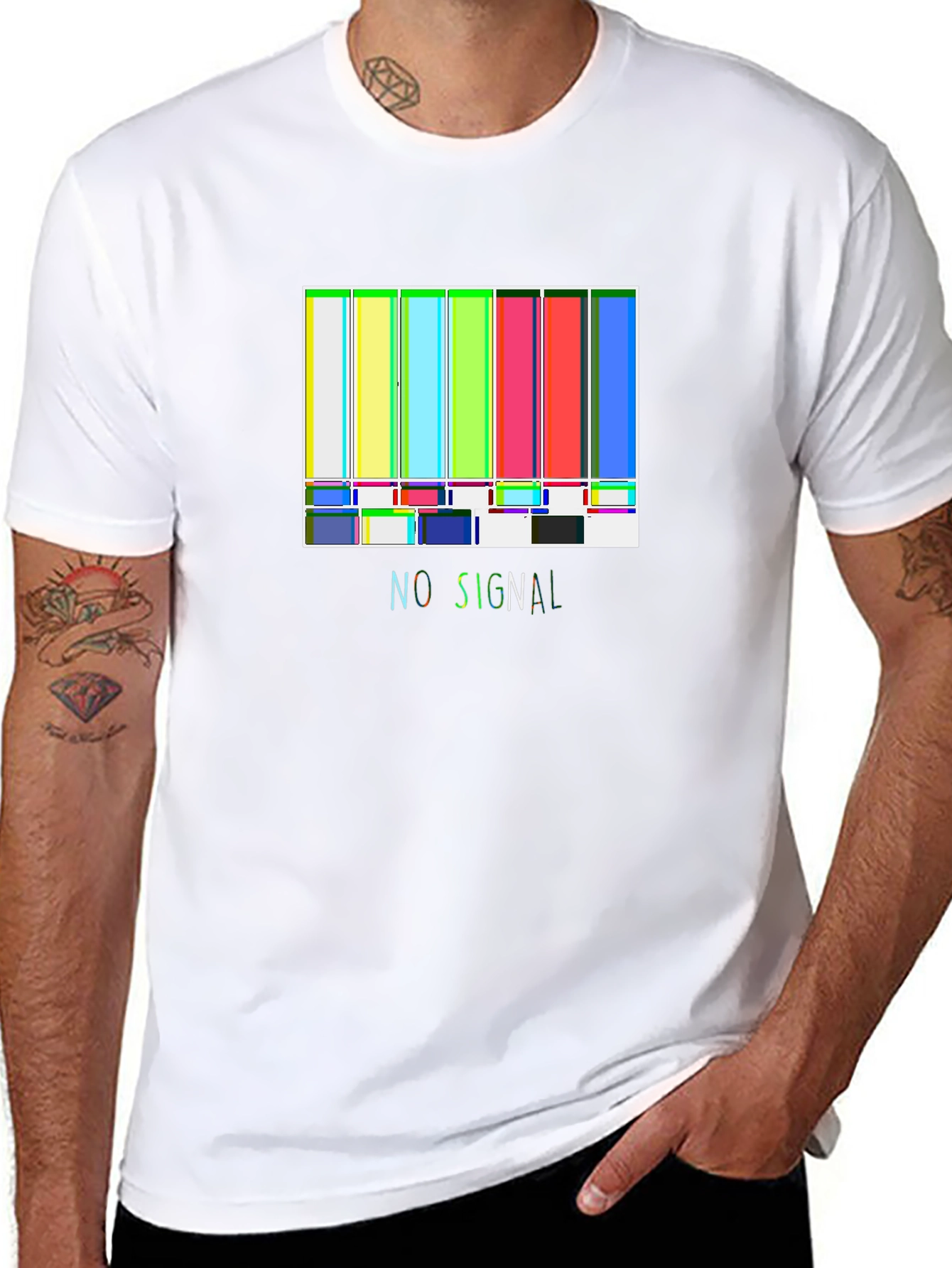 No Signal Retro TV Test Pattern Black T-Shirt