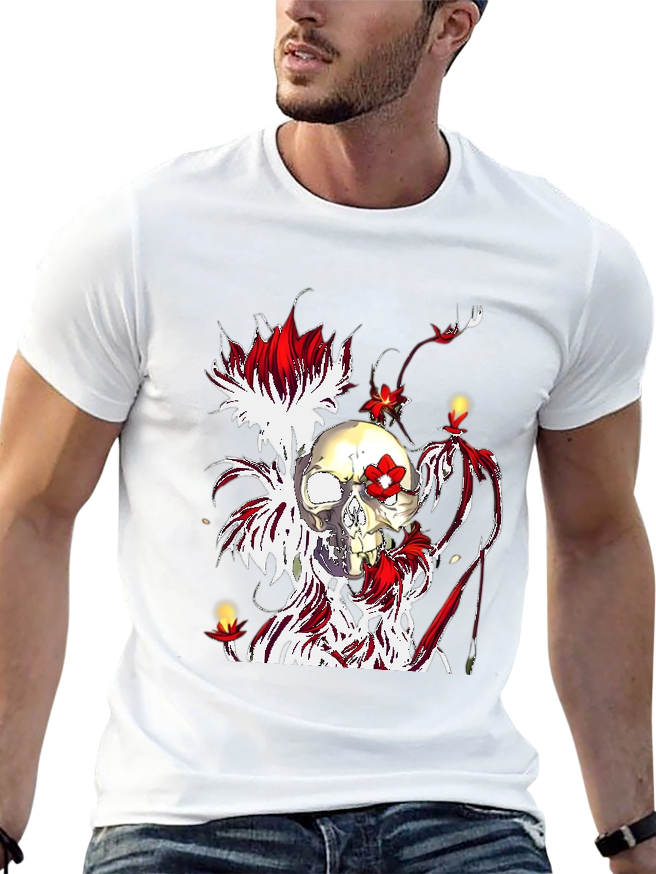 Skull & Flowers Graphic Tee - Unique Design