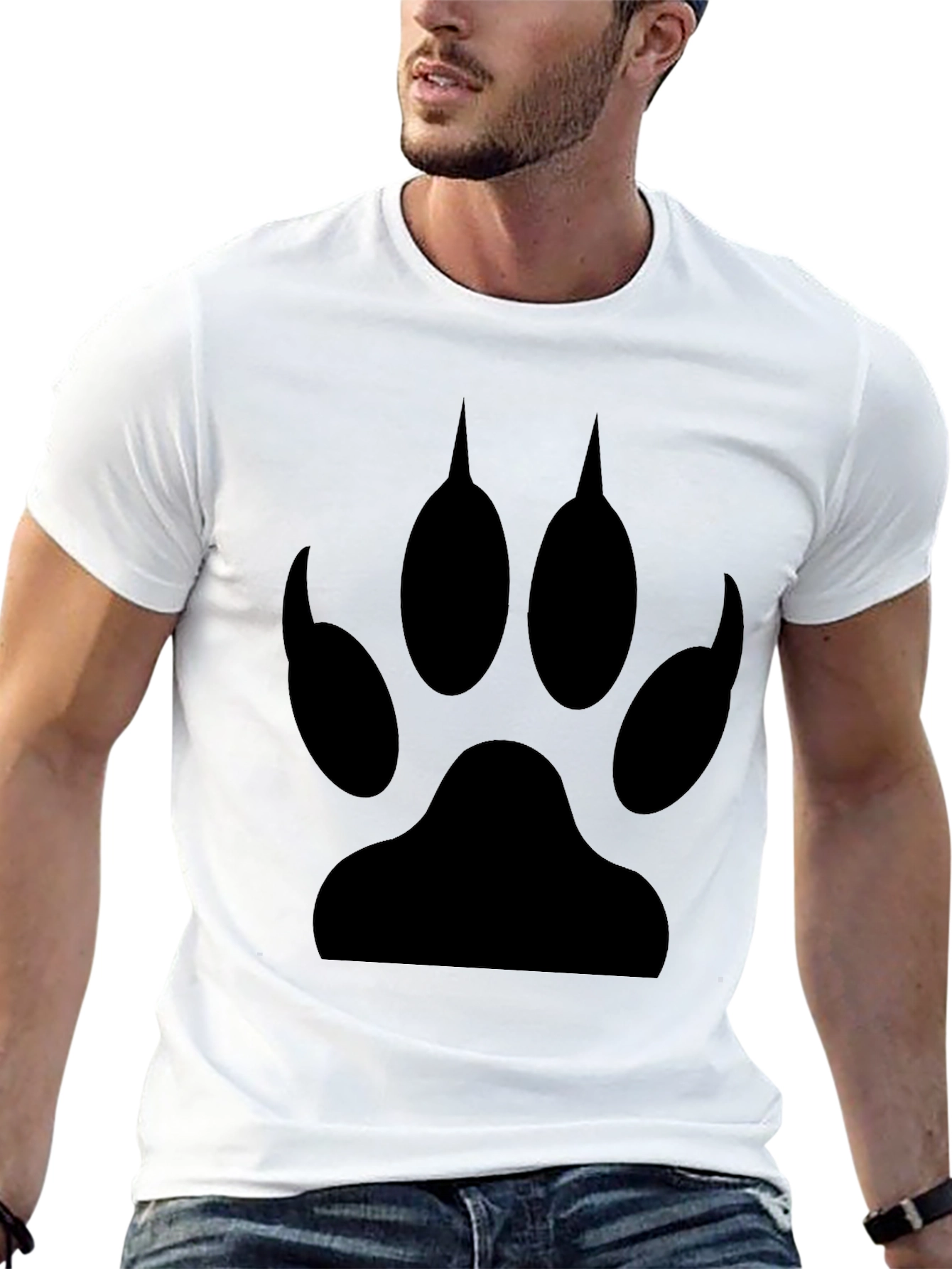 Black Wolf Paw Print Graphic T-Shirt
