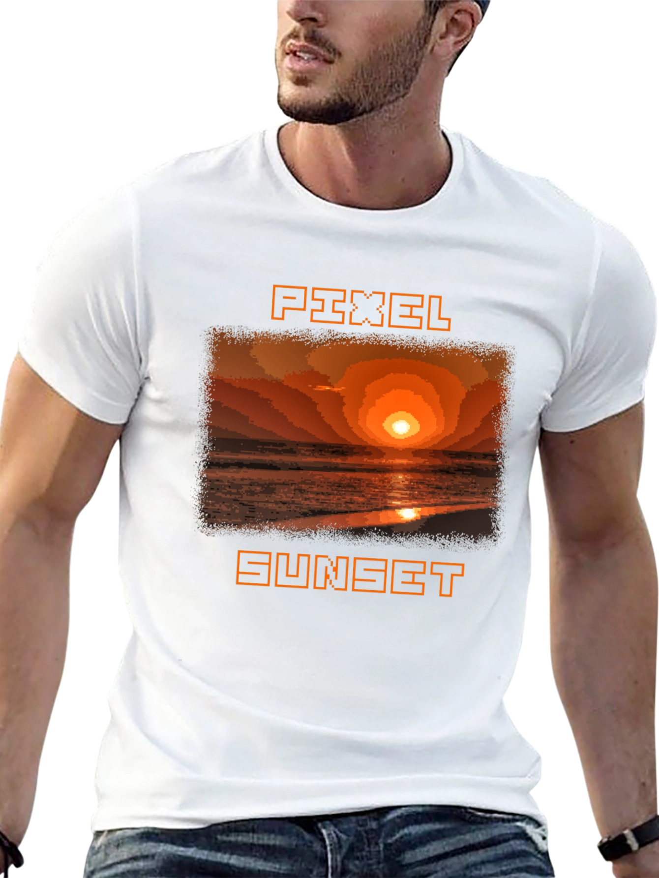 Pixel Sunset Graphic Tee - Retro Style Black T-Shirt