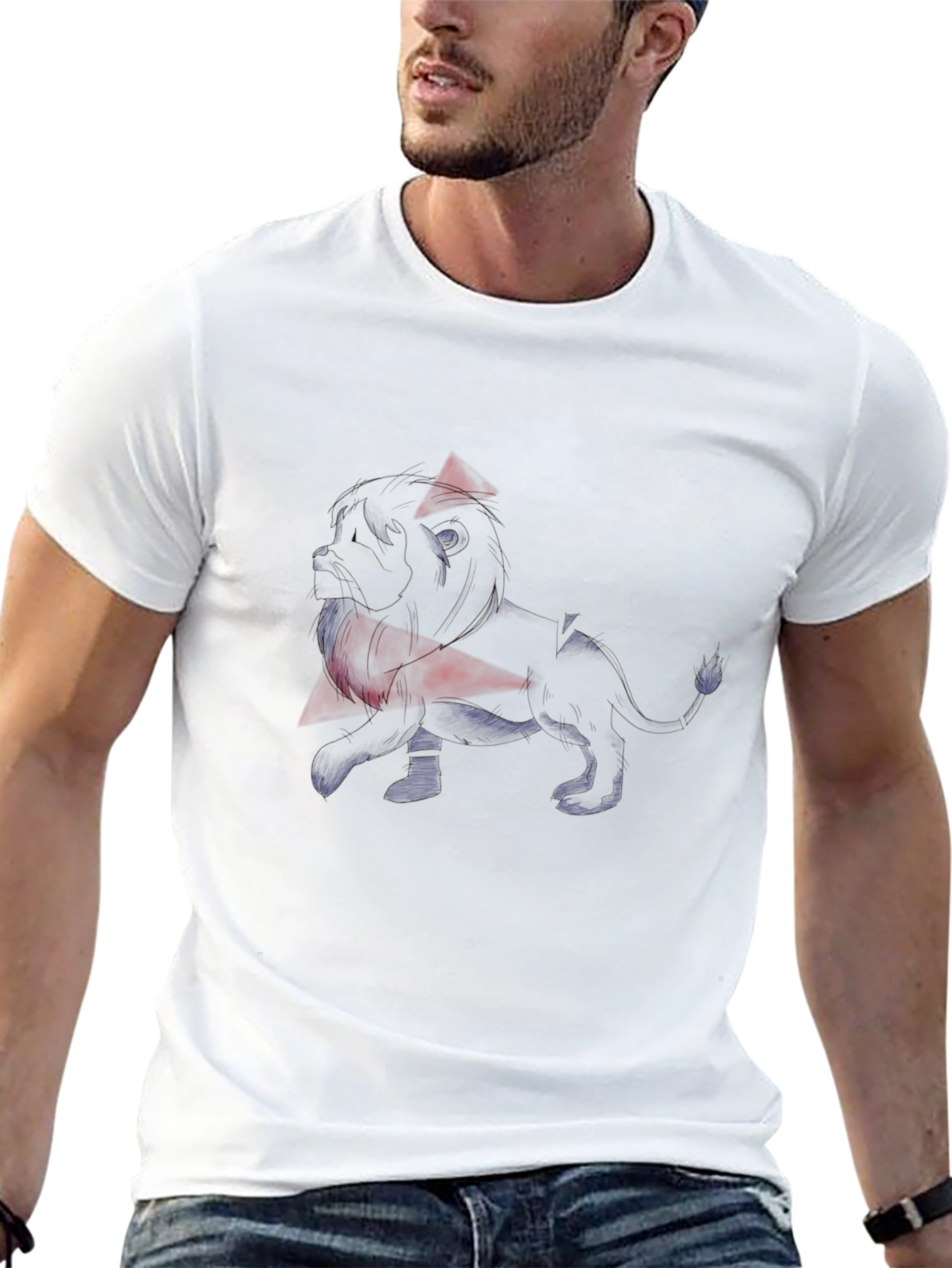 Mens Black Graphic Tee - Abstract Lion Design