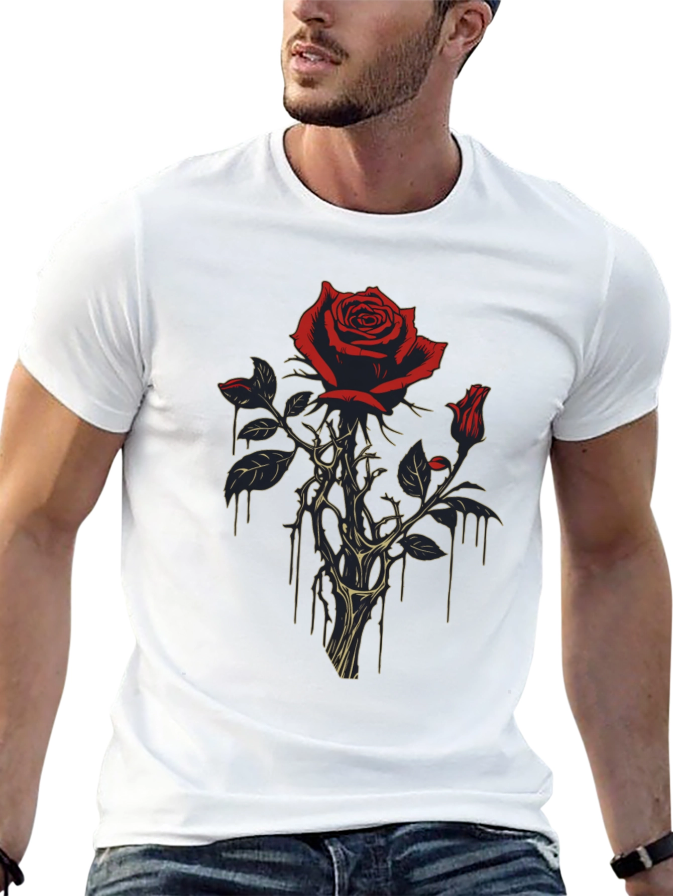 Rose Dripping T-Shirt - Gothic Floral Design