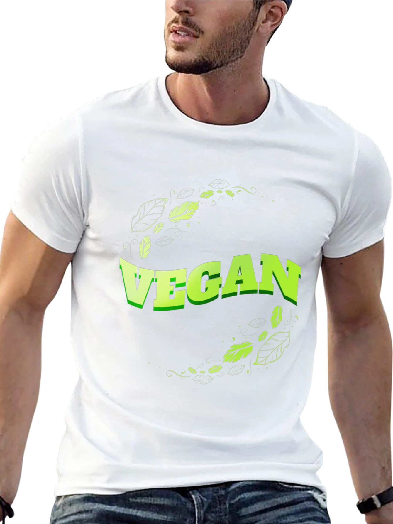 Vegan T-Shirt - Leaf Design Black Tee