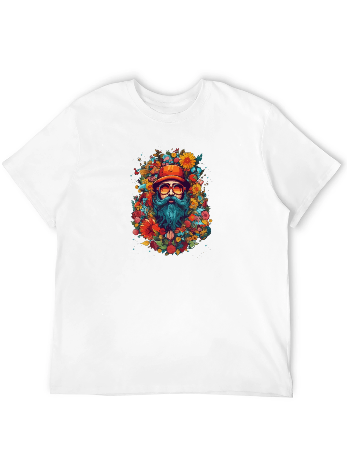 Floral Bearded Man Black T-Shirt
