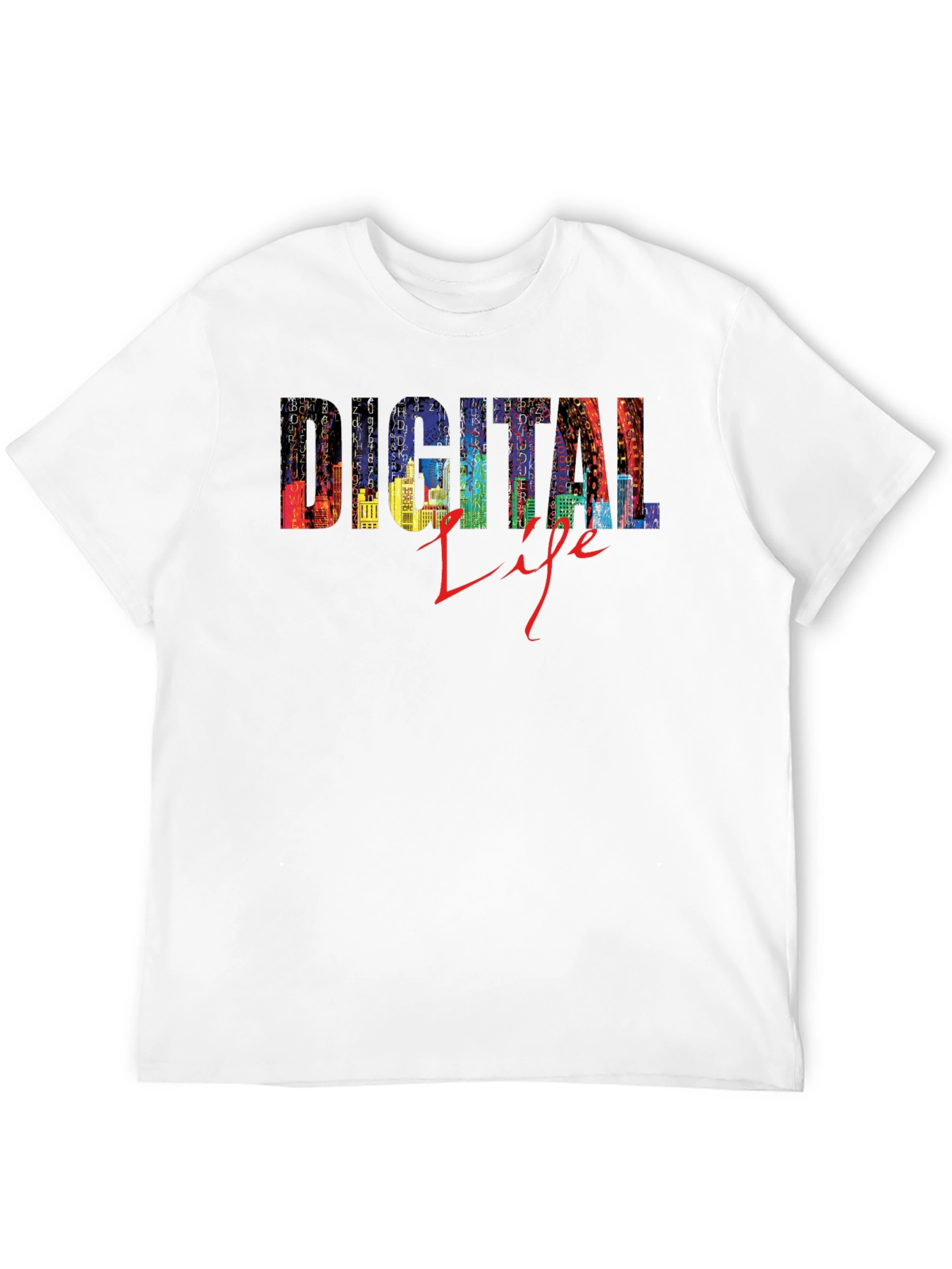 Digital Life Black T-Shirt - Stylish Cityscape Design