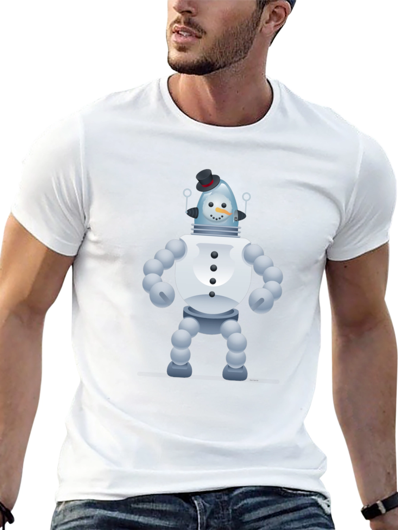 Snowman Robot Graphic Tee - Unique Novelty T-Shirt