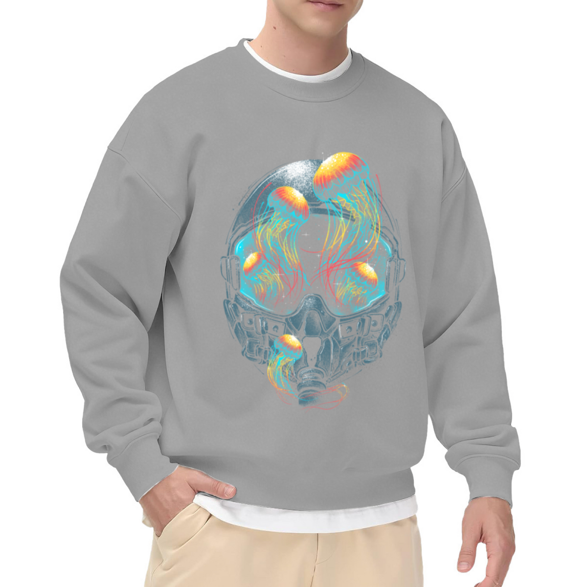 Astronaut Jellyfish Neon Crewneck Sweatshirt - Space Ocean Sci-Fi Art Pullover