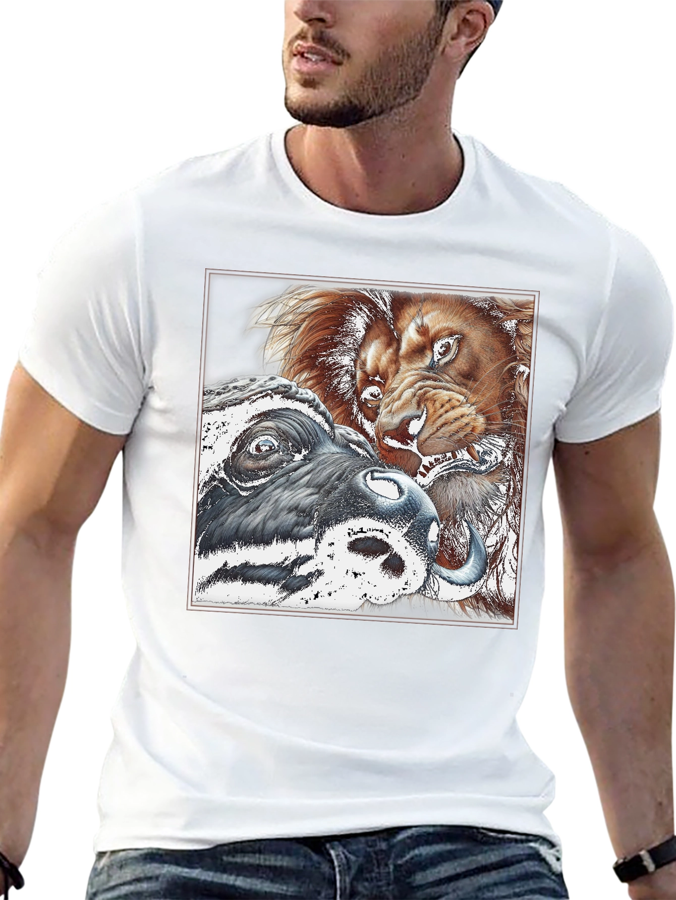 Lion vs Buffalo Graphic Tee - Black
