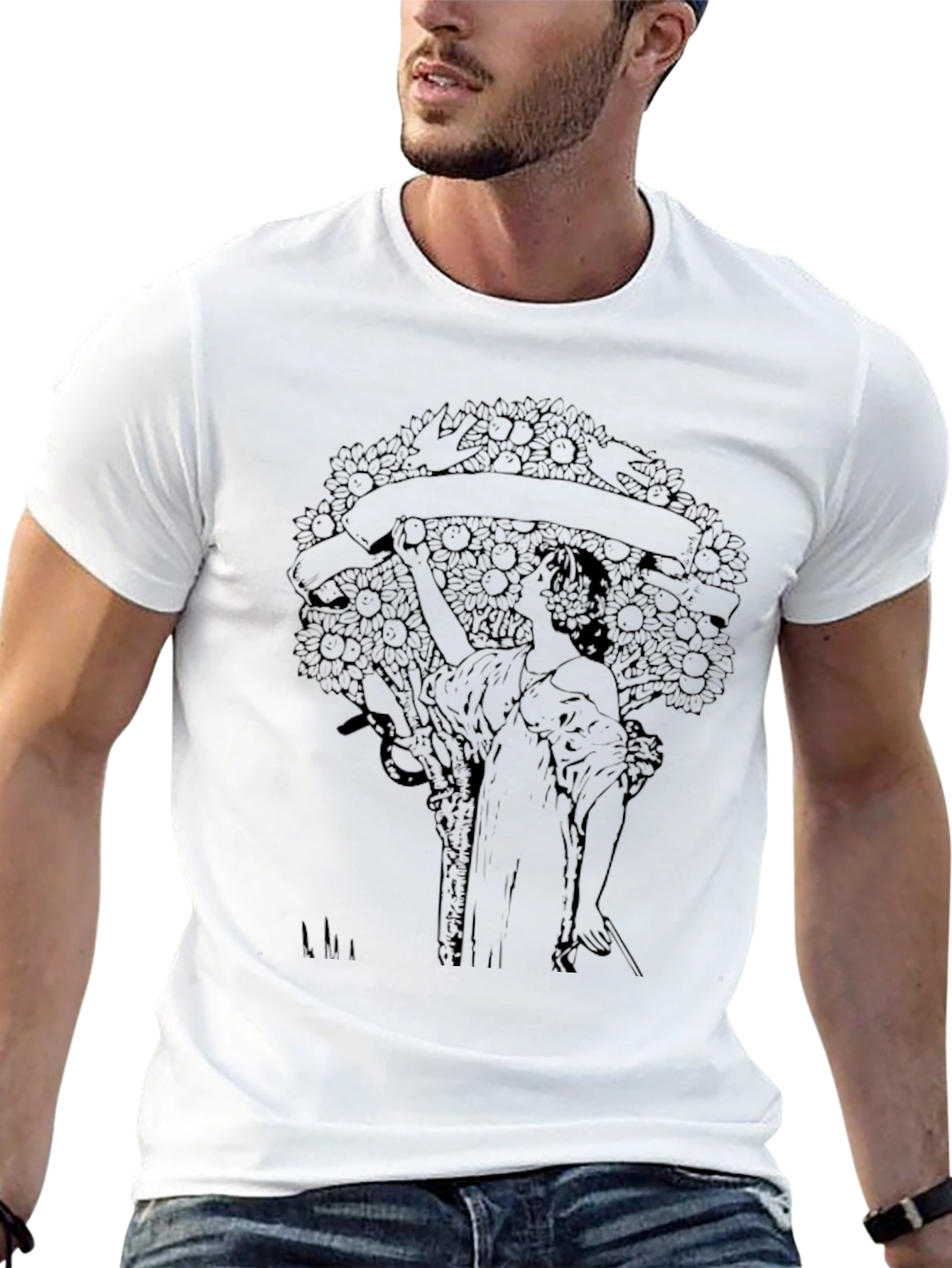 Art Nouveau Graphic T-Shirt - Stylish Black Tee