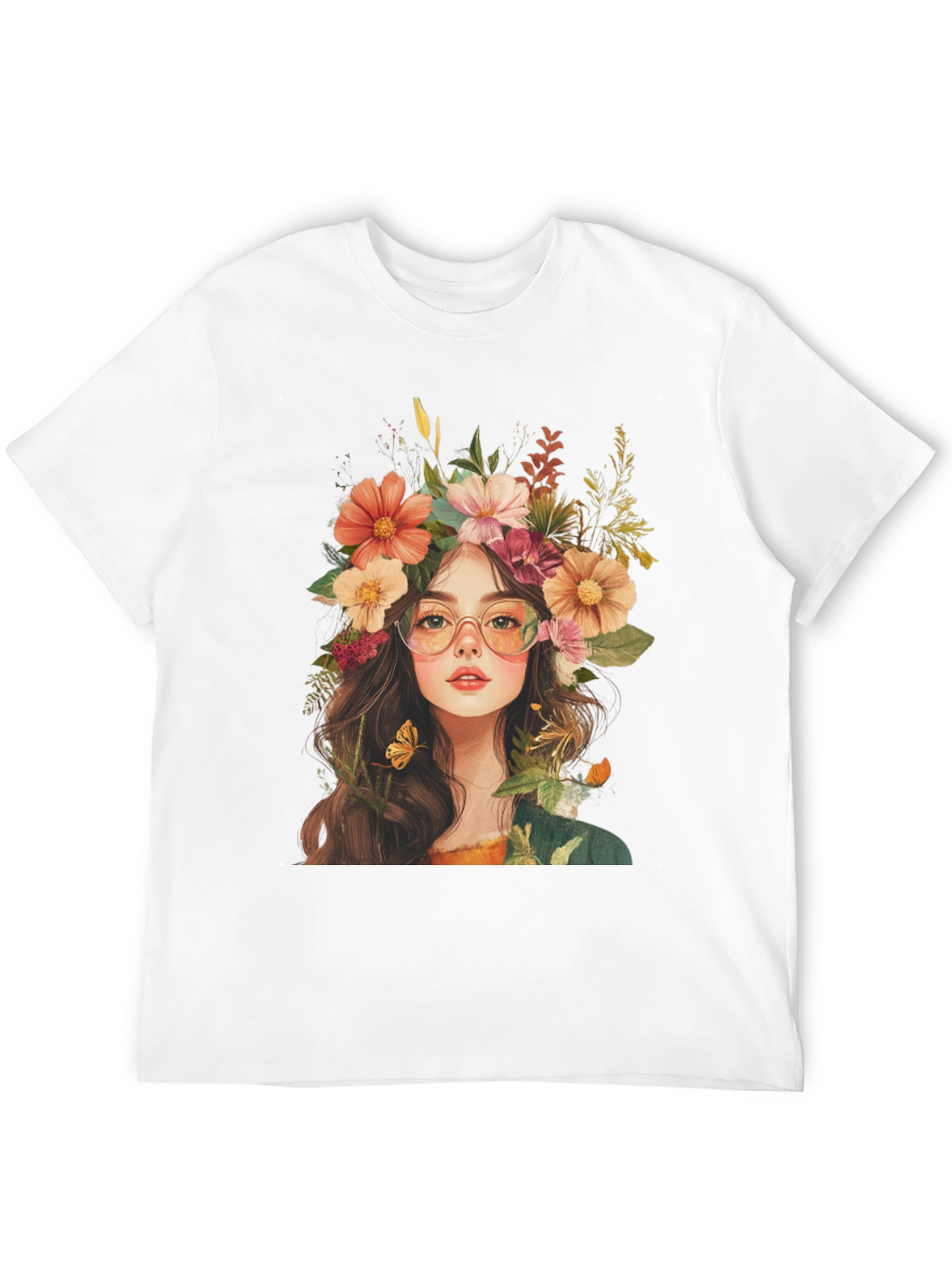 Floral Crown Girl Graphic Black T-Shirt