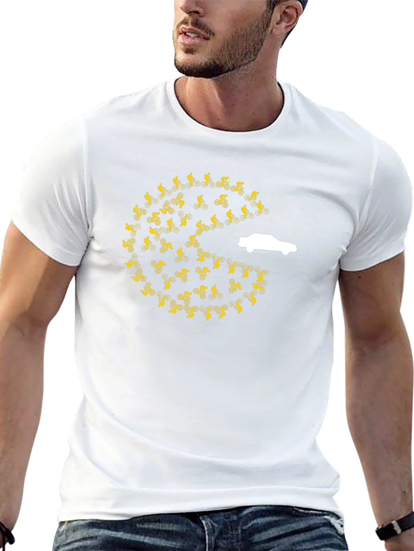Pac-Man Car Chasing Cyclists Graphic T-Shirt