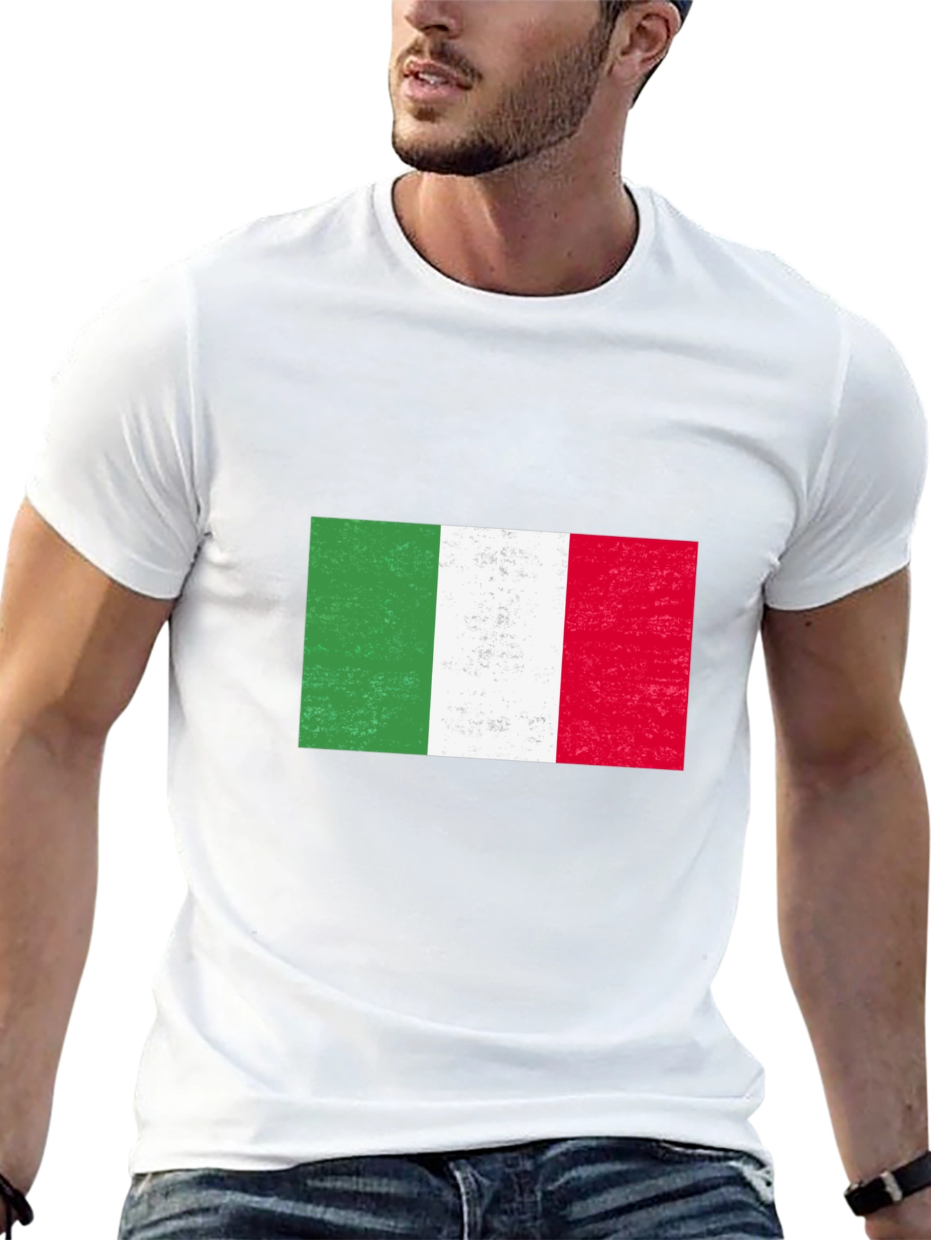 Italy Flag Graphic Tee - Black Cotton Blend