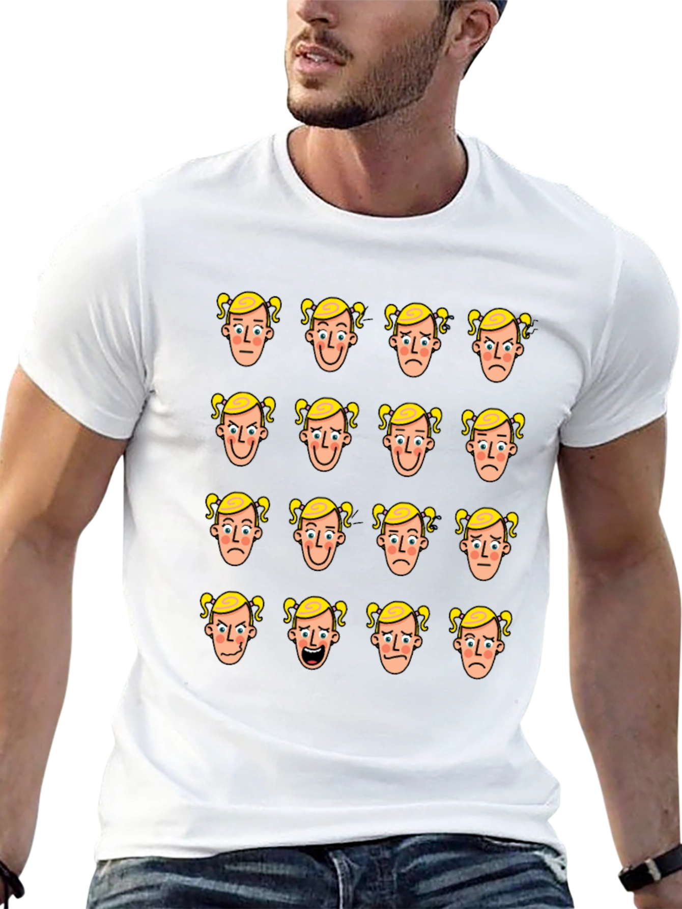 Emotional Faces Graphic Print Black T-Shirt