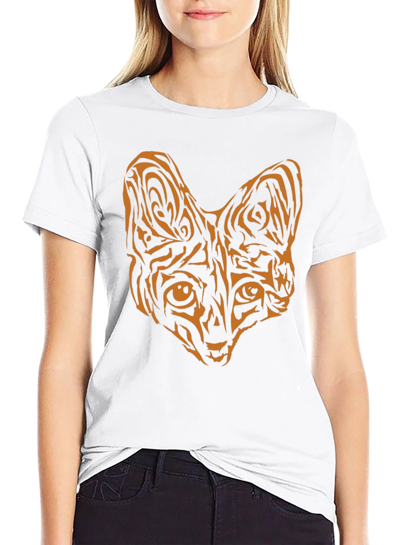 Tribal Cat Graphic T-Shirt - Black