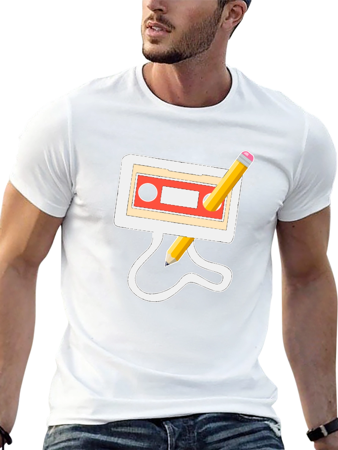 Retro Cassette & Pencil Black Graphic Tee