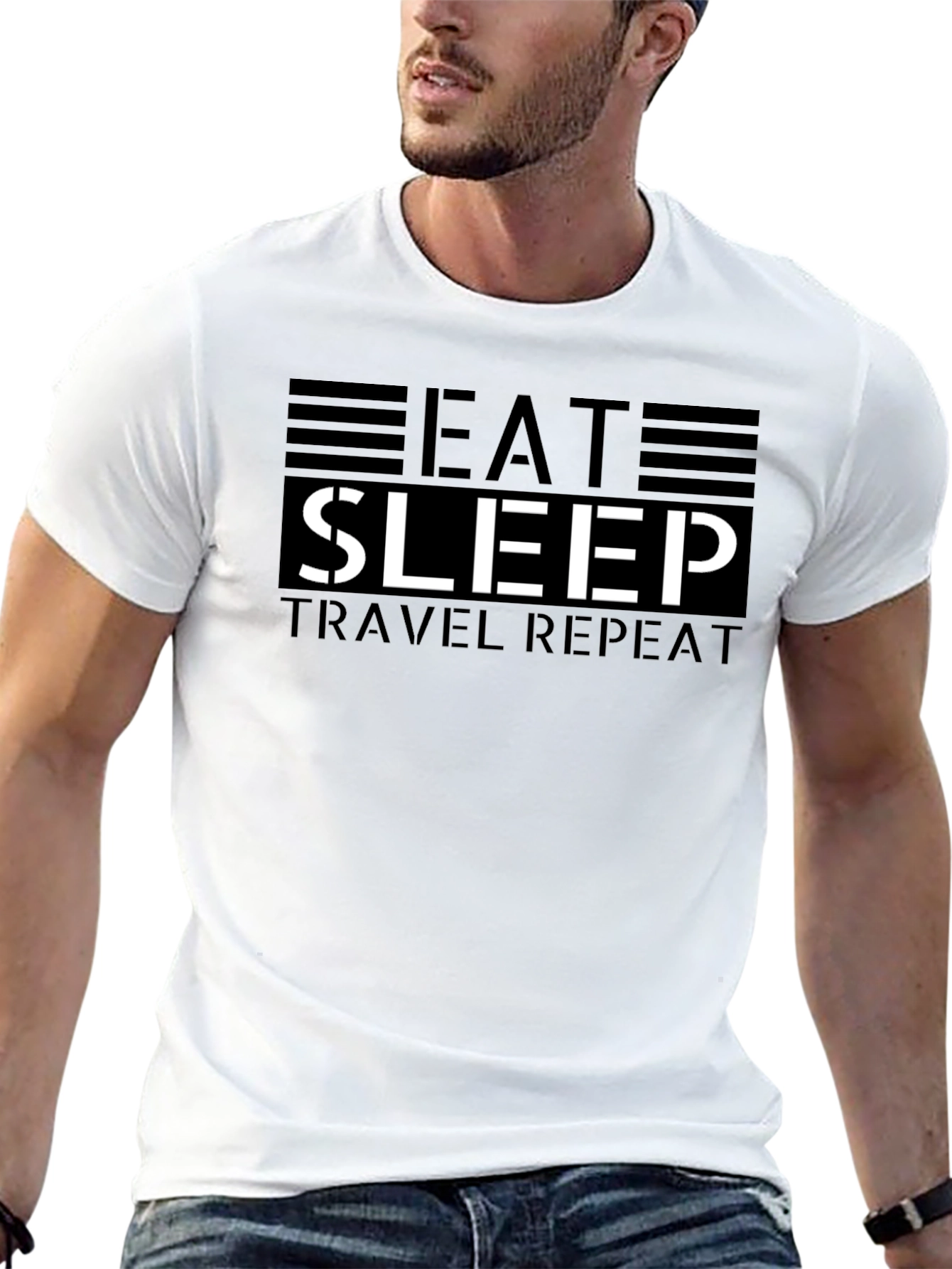 Eat Sleep Travel Repeat Black Graphic Tee