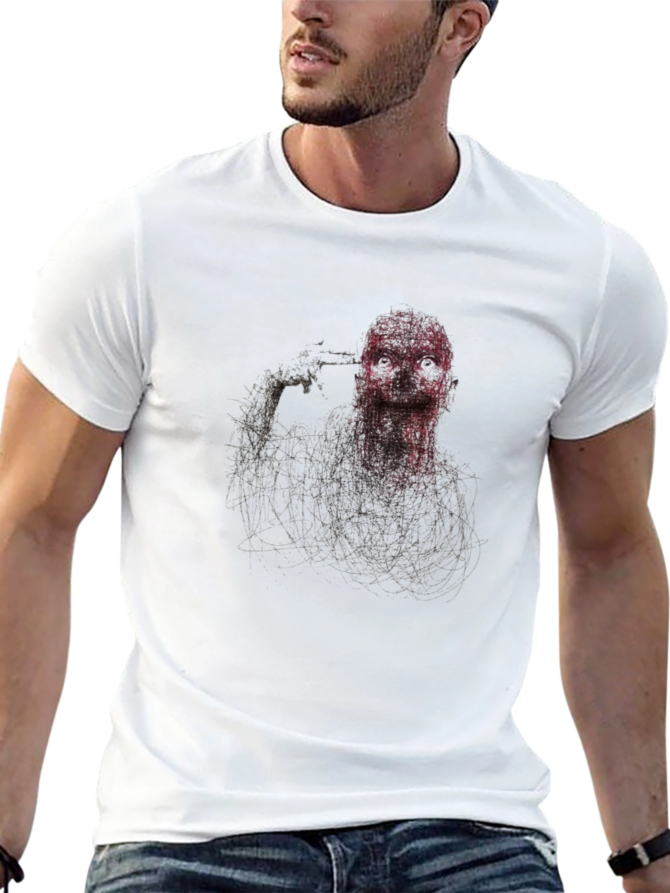 Edgy Graphic Suicide Tee - Black Cotton Blend