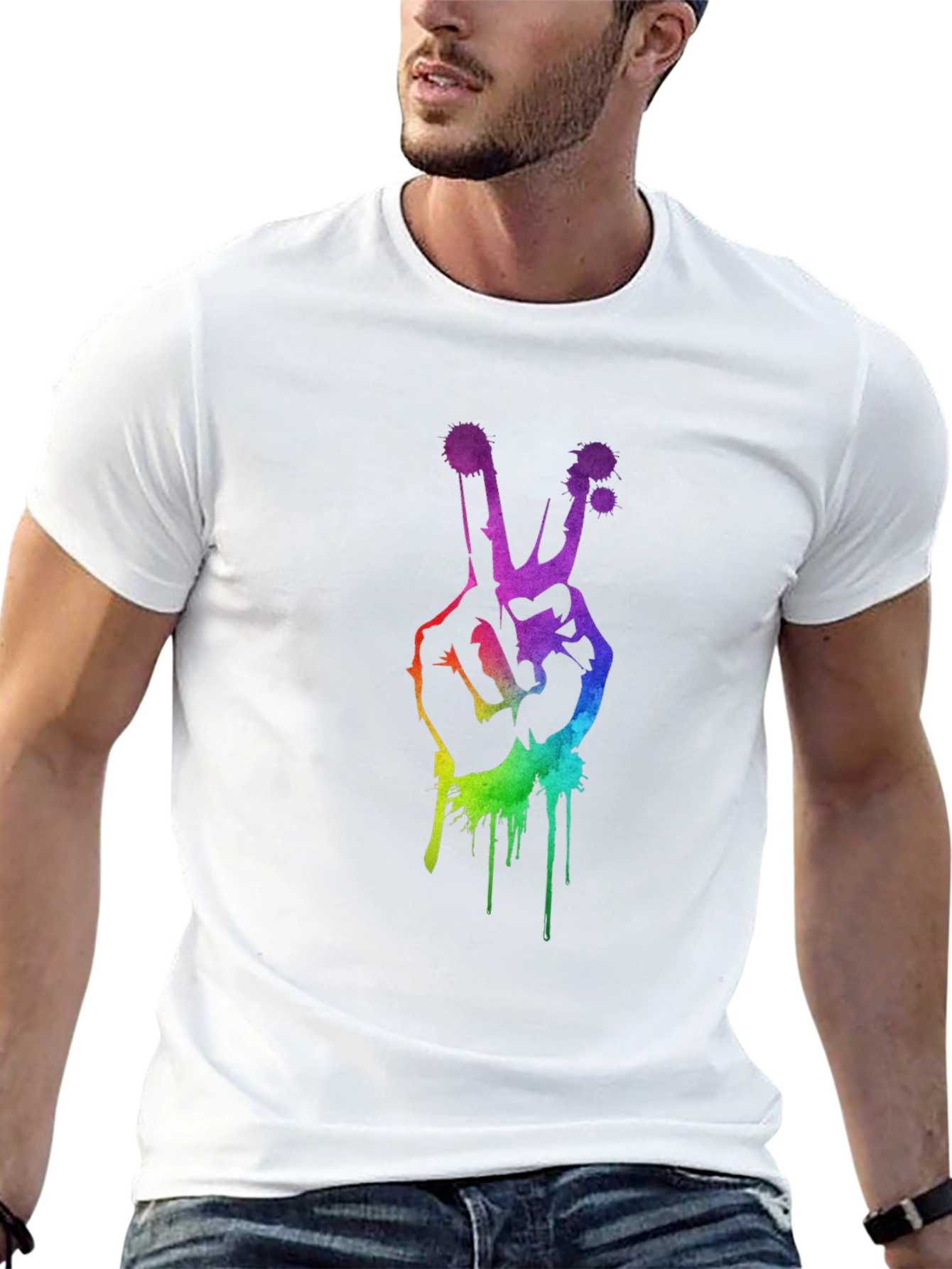Rainbow Peace Sign Graphic T-Shirt