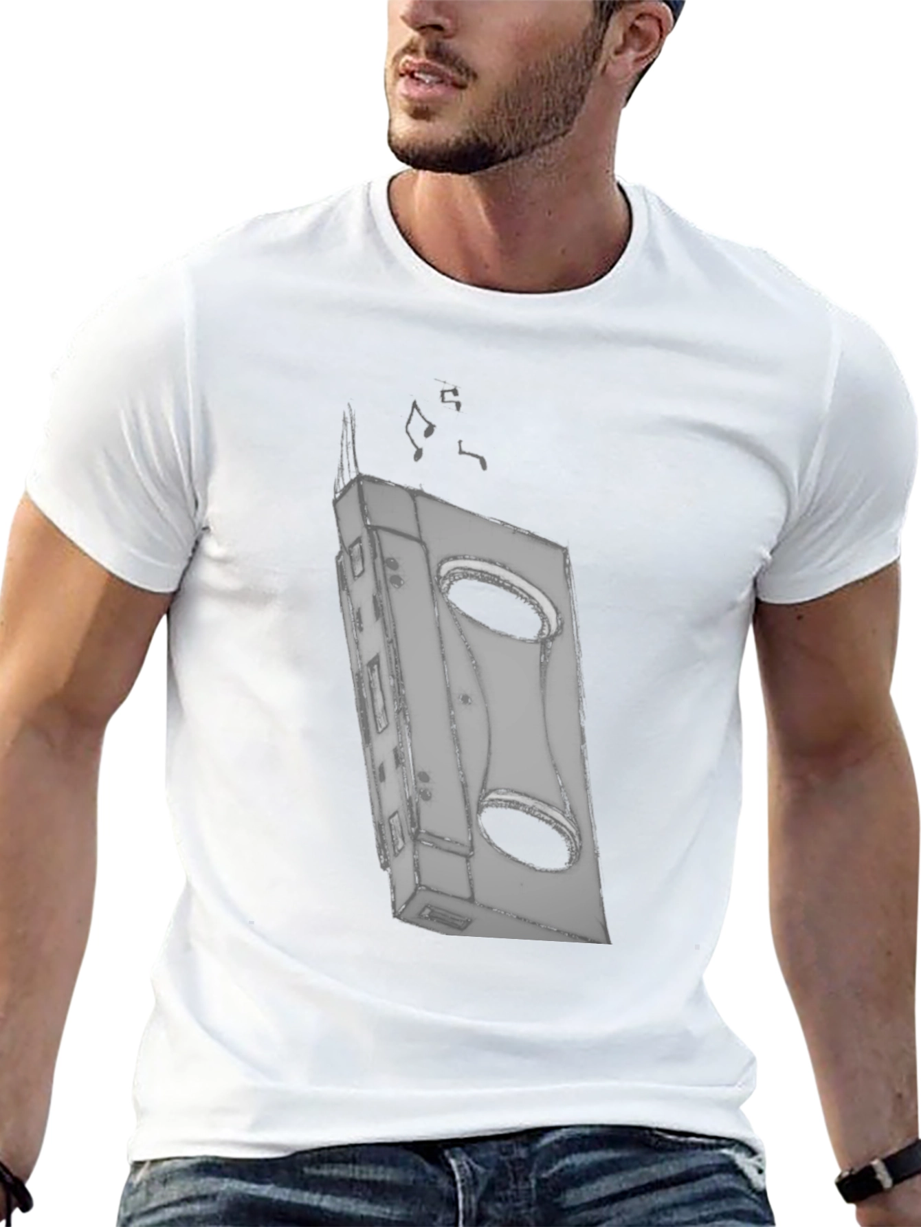 Retro Cassette Tape Graphic Tee - Black Cotton T-Shirt
