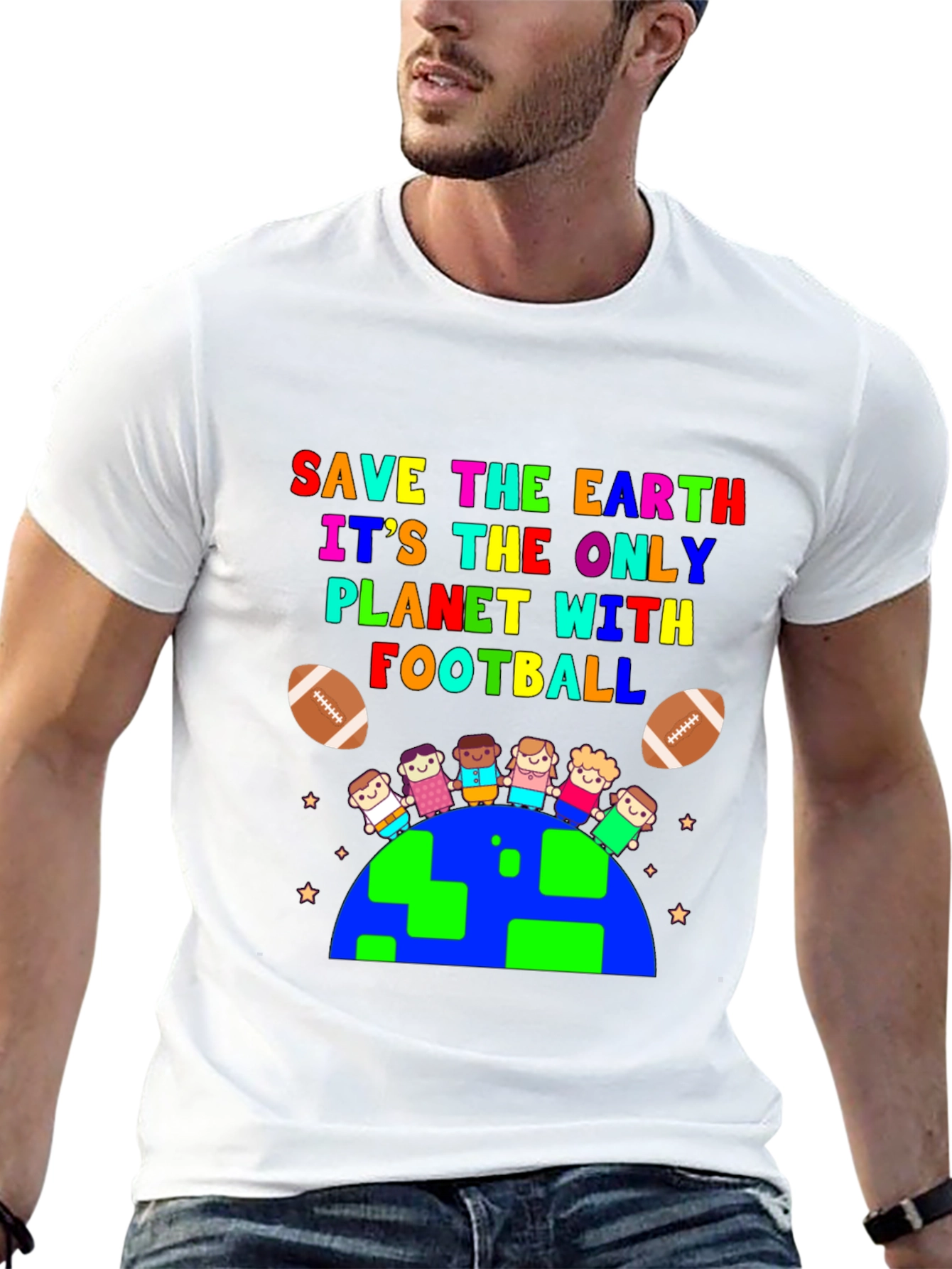 Save the Earth Football Planet Graphic T-Shirt