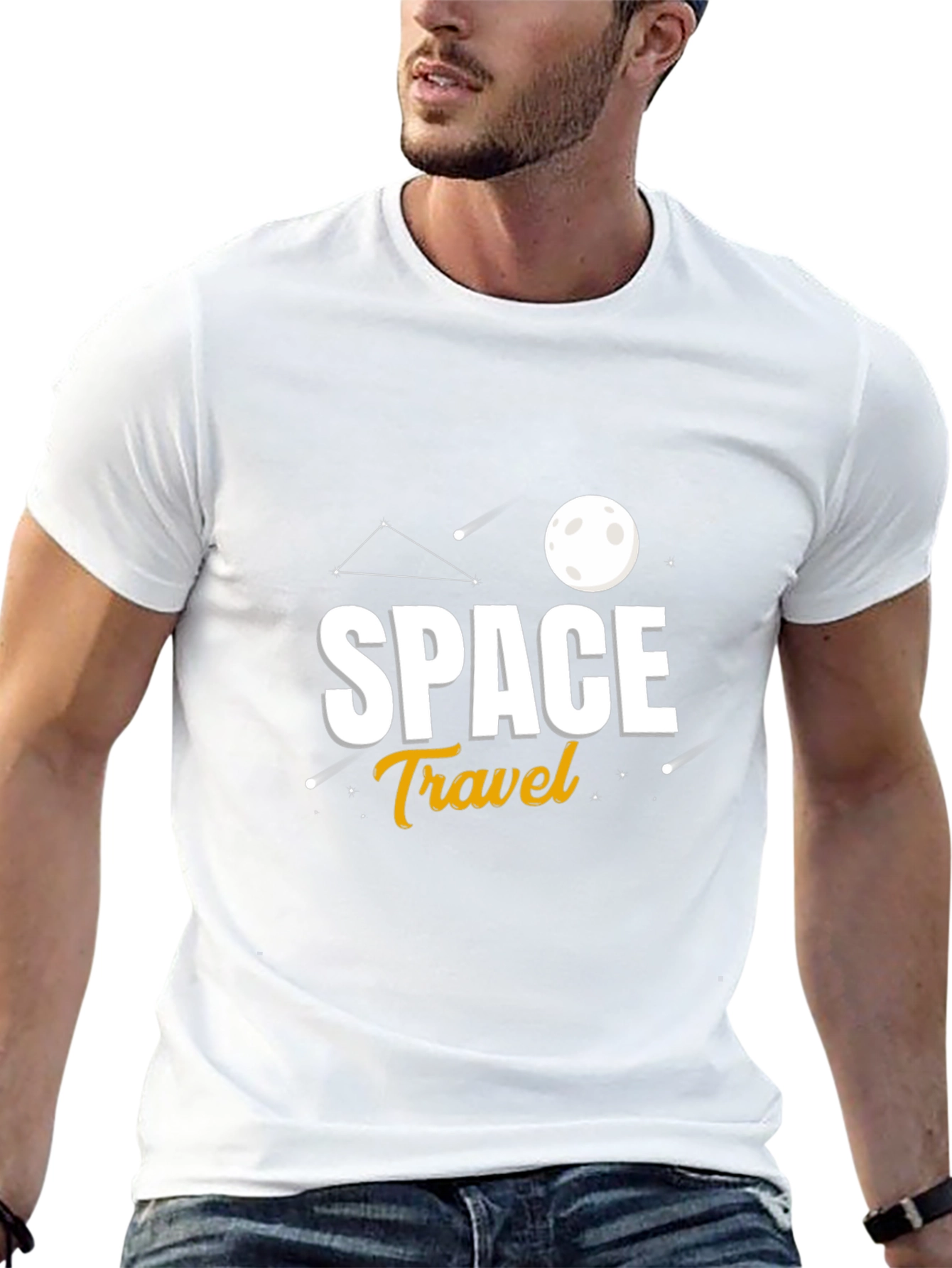 Space Travel Graphic Print Black T-Shirt