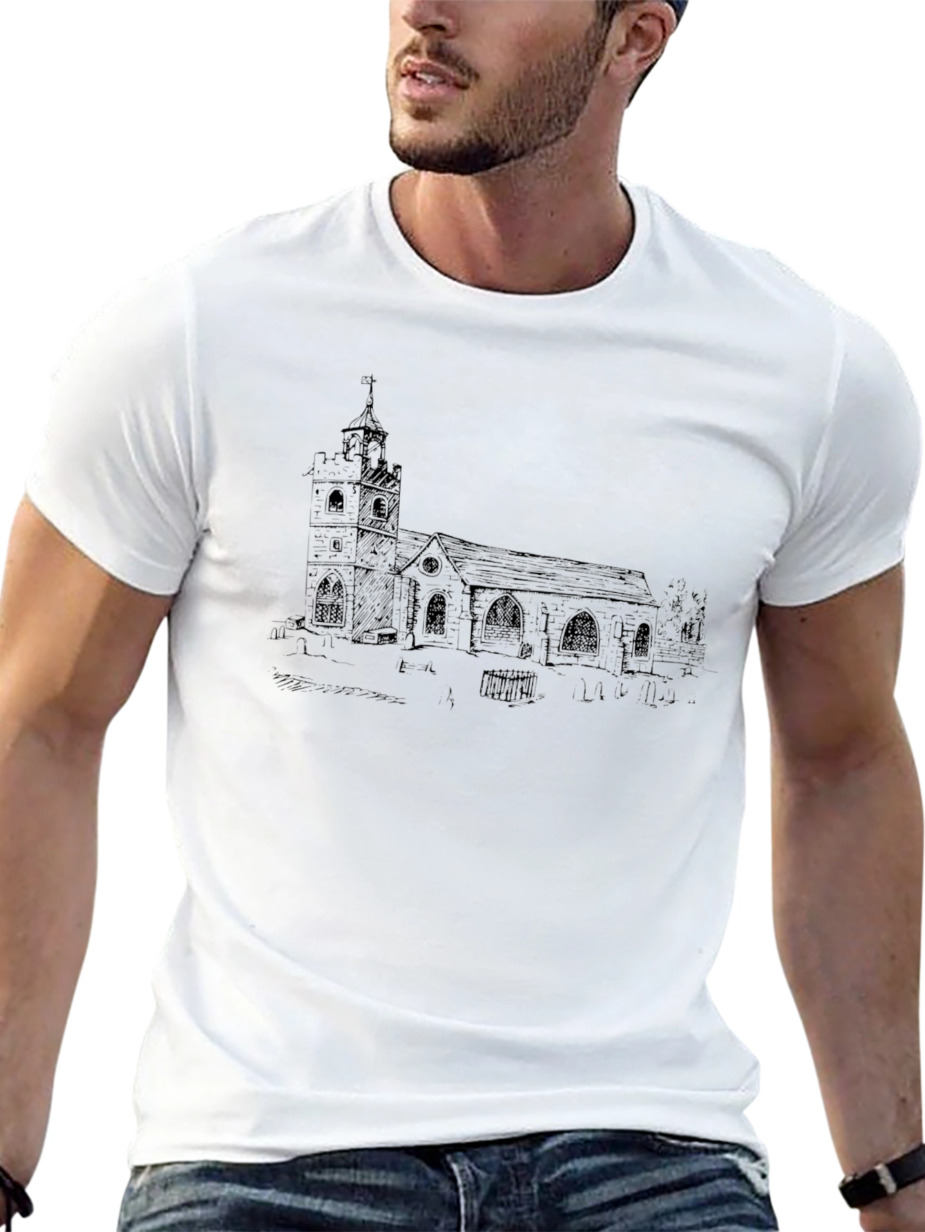 Church Sketch Black T-Shirt
