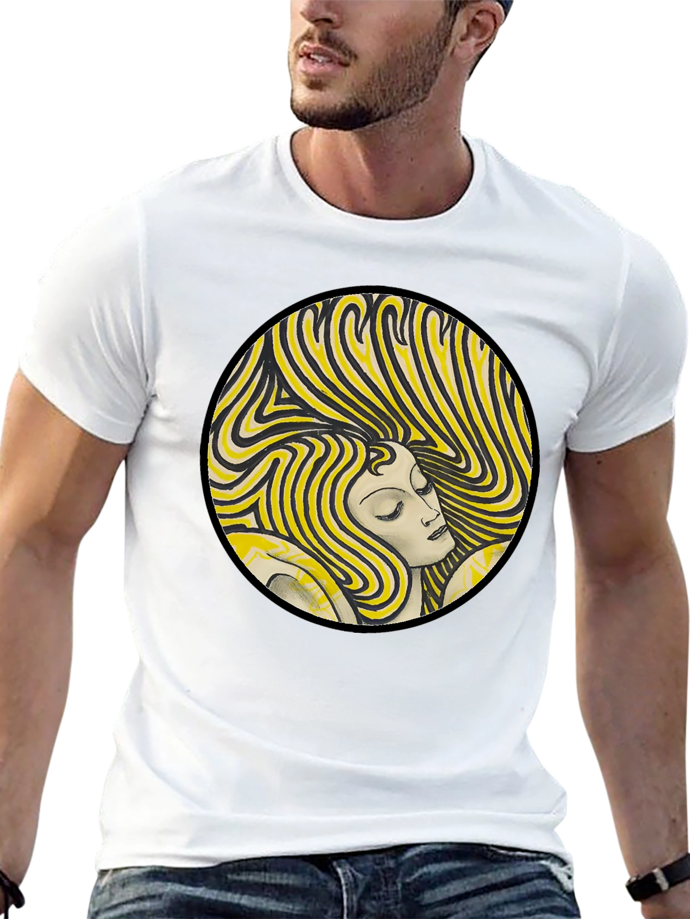 Retro Woman Graphic Print Black T-Shirt