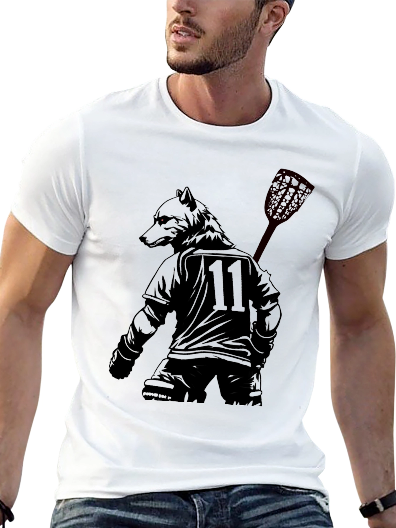 Lacrosse Wolf Player Black Graphic Tee