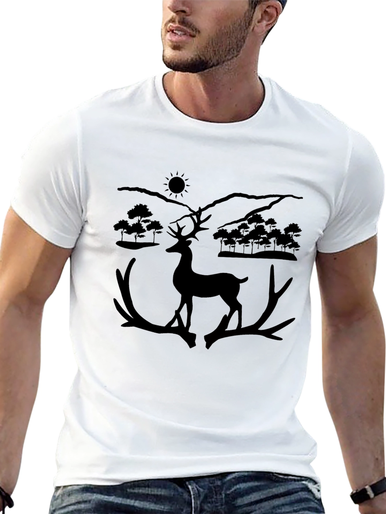Deer Silhouette Graphic Tee - Black