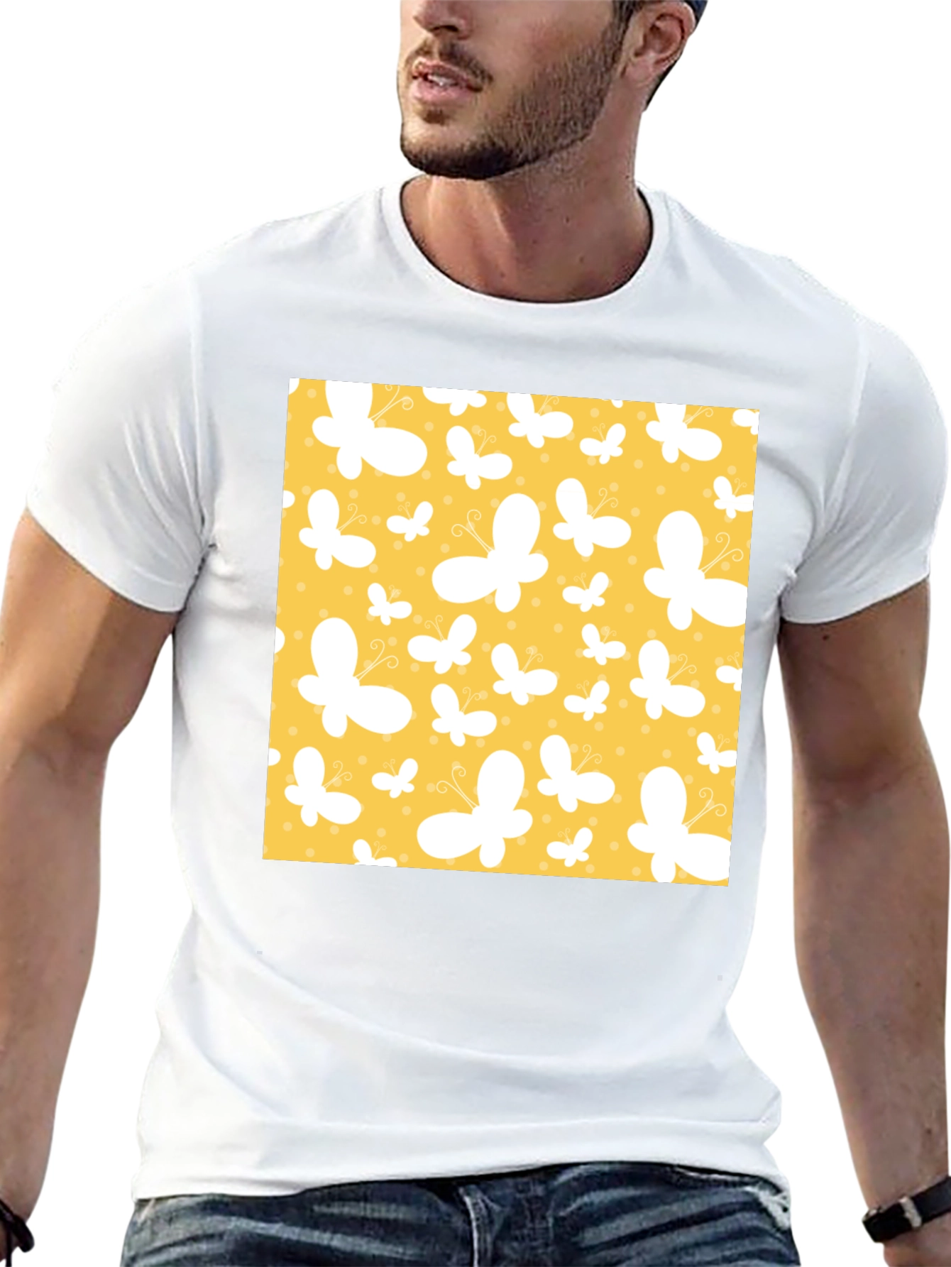Butterfly Pattern Black T-Shirt