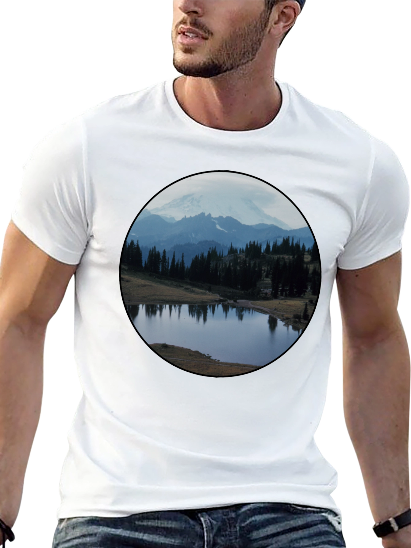 Scenic Mountain Lake Black T-Shirt