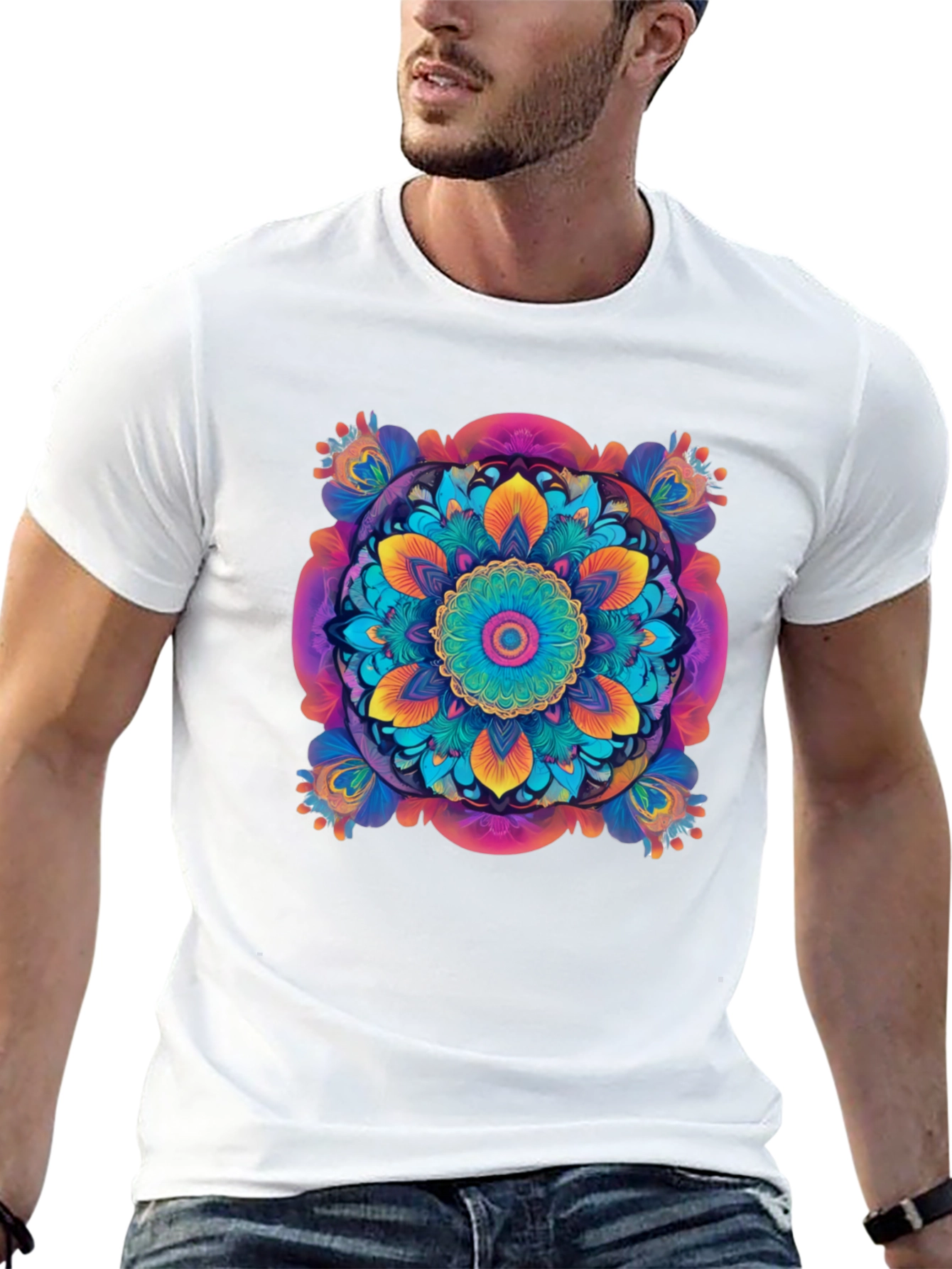 Vibrant Mandala Graphic Black T-Shirt