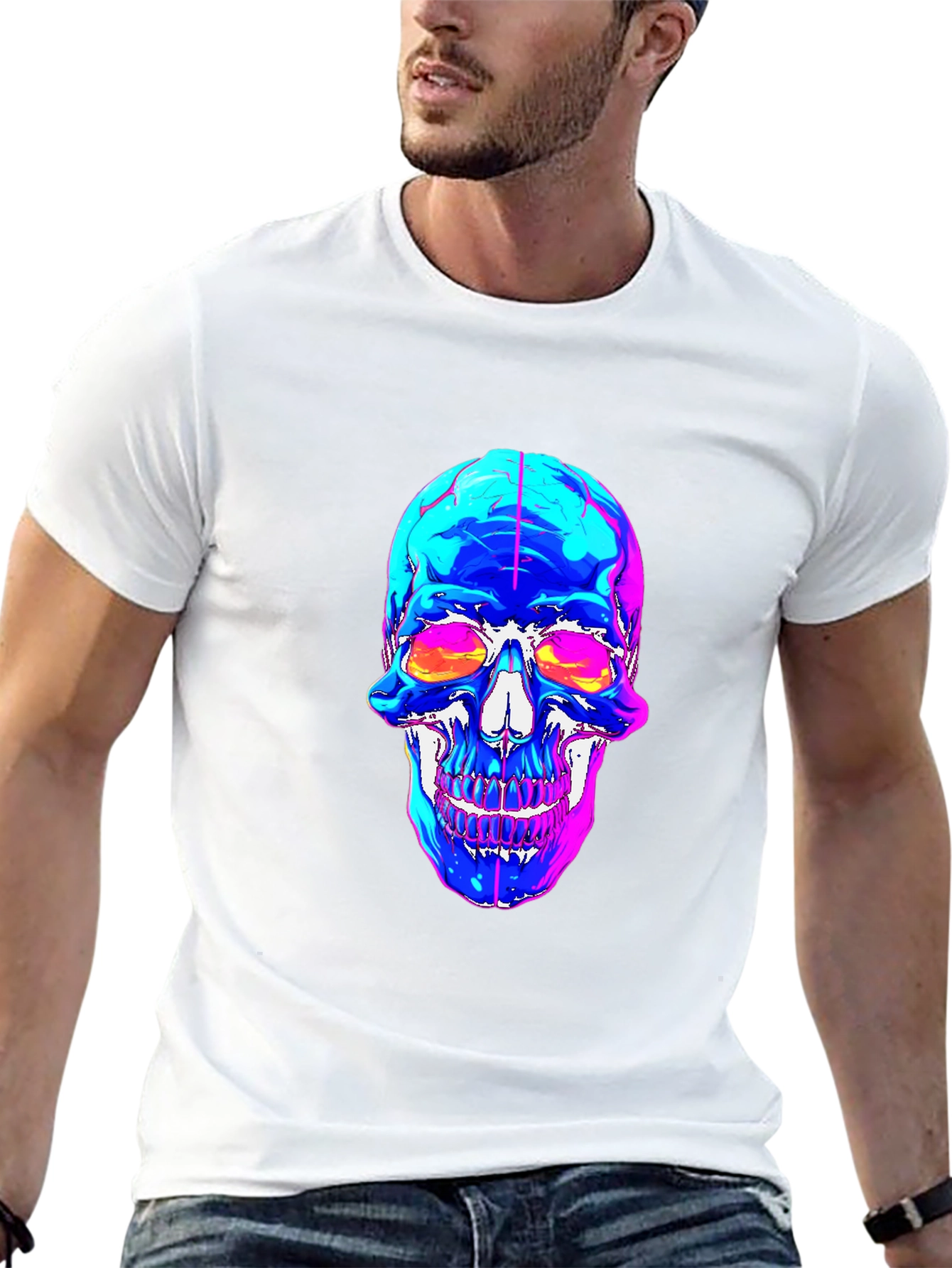 Vaporwave Skull Graphic Tee - Black