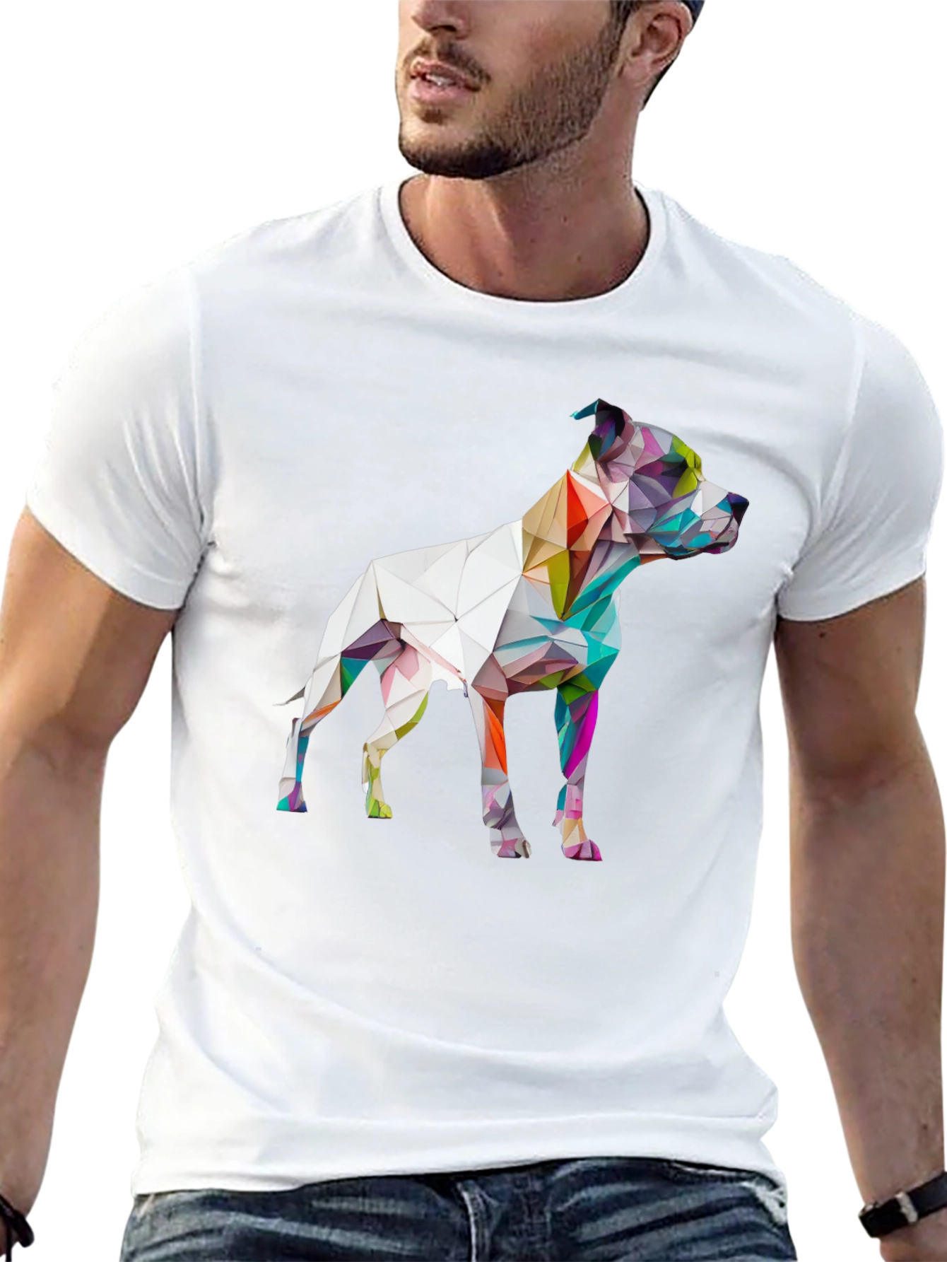 Geometric Dog Graphic Print Black T-Shirt