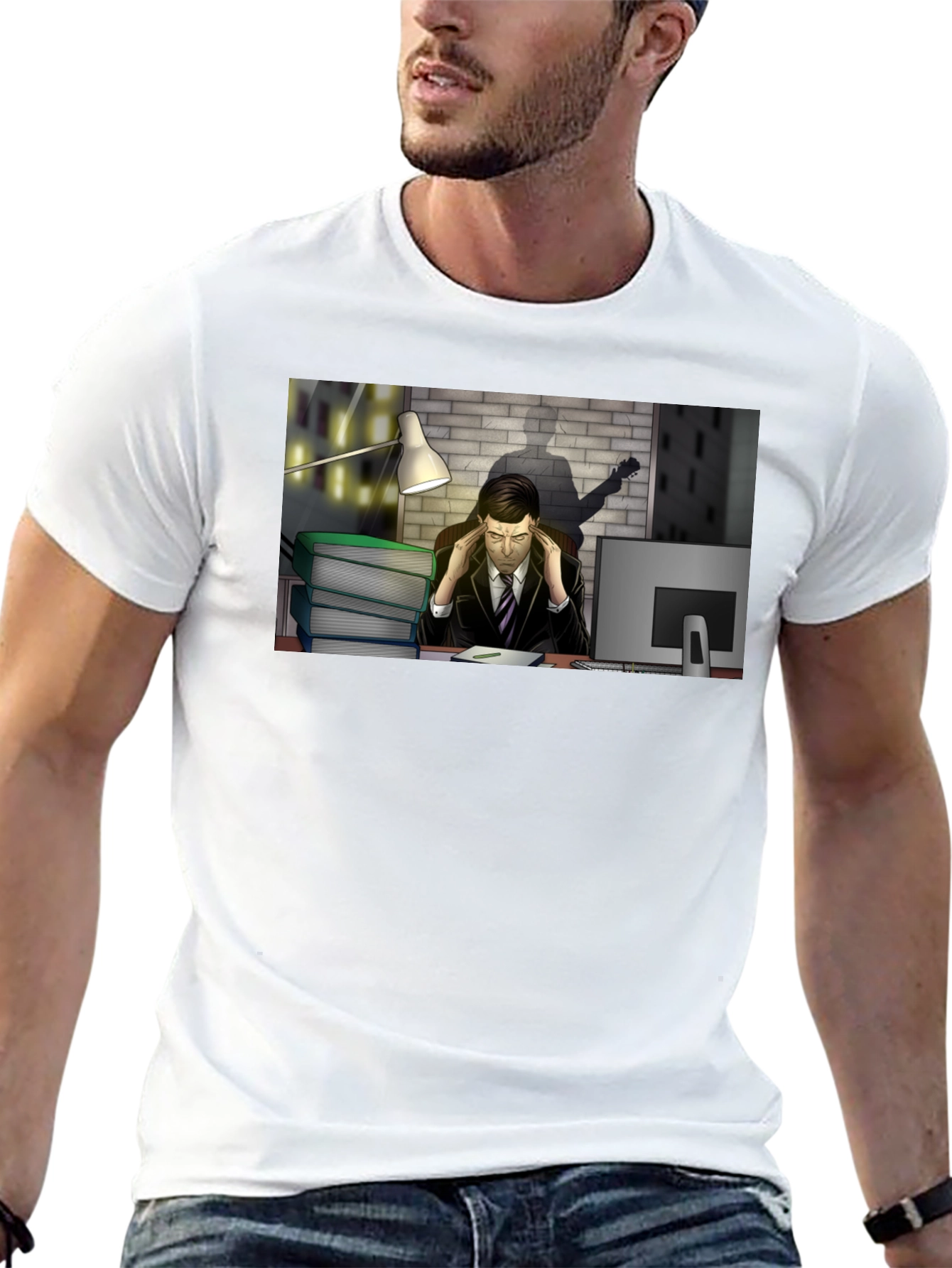 Stressed Man at Desk Graphic Tee