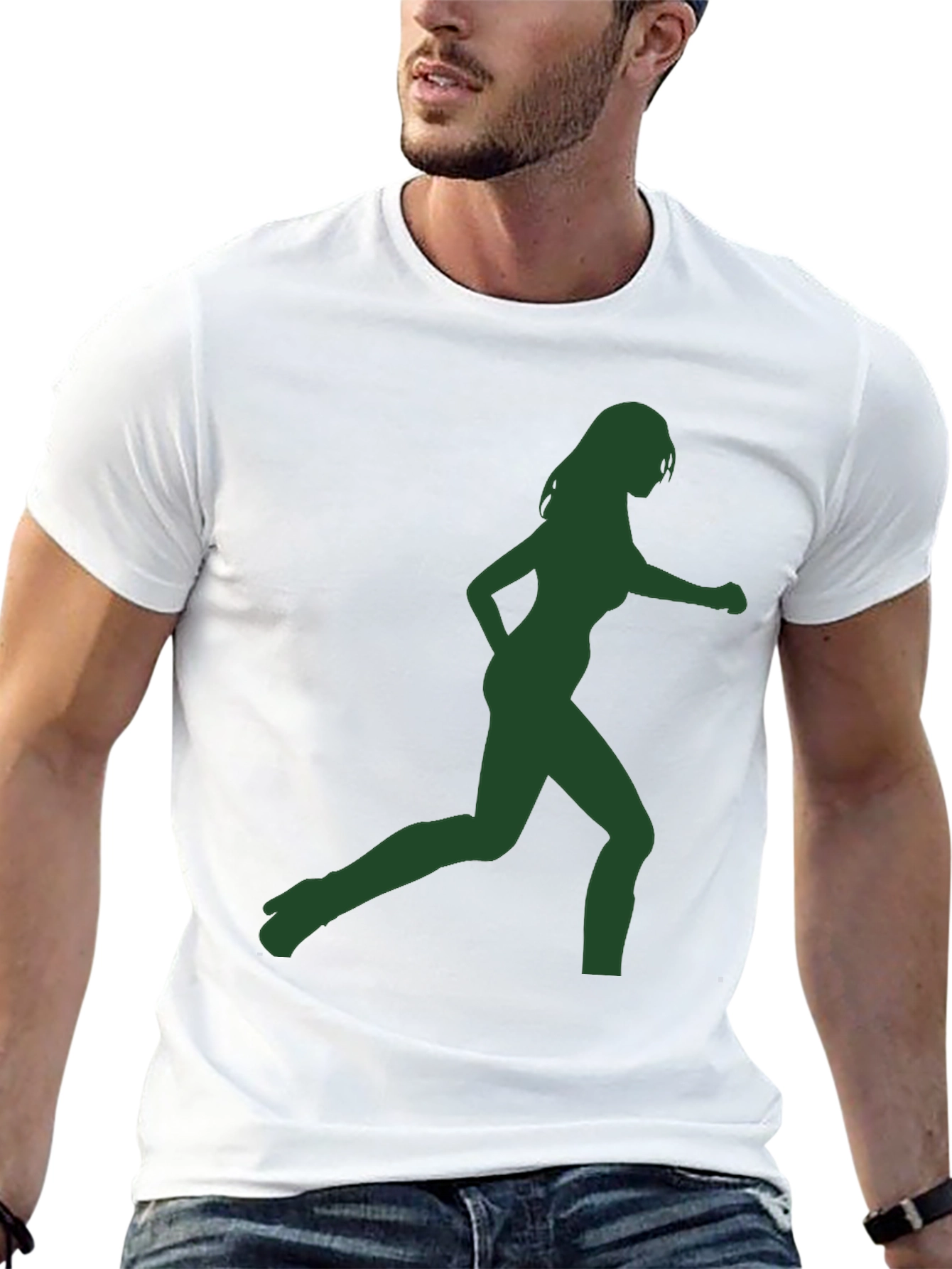 Green Silhouette Womans Running Graphic T-Shirt