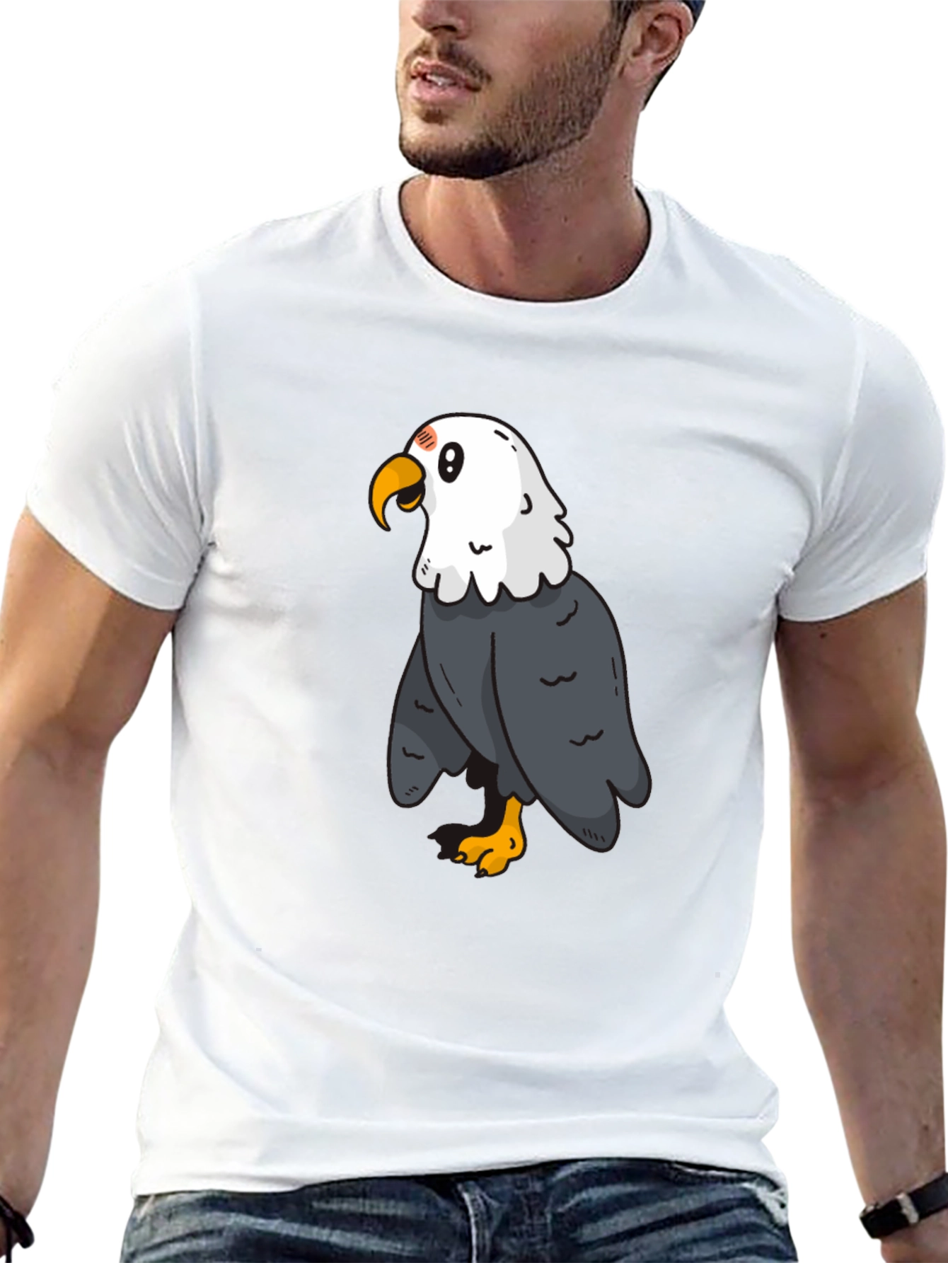 Cartoon Eagle Graphic Tee - Black Cotton Blend
