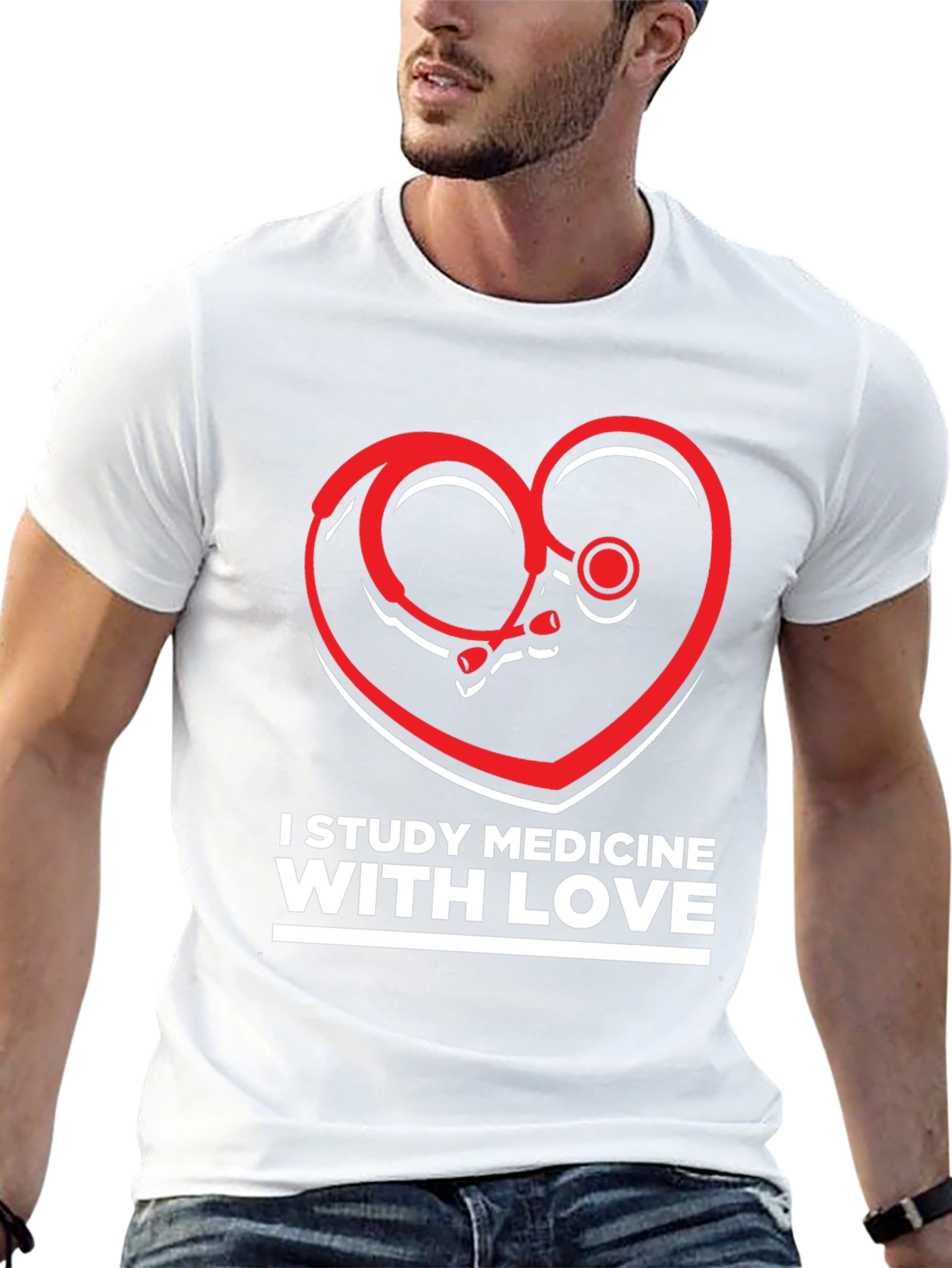 Study Medicine With Love T-Shirt - Heart Stethoscope Design