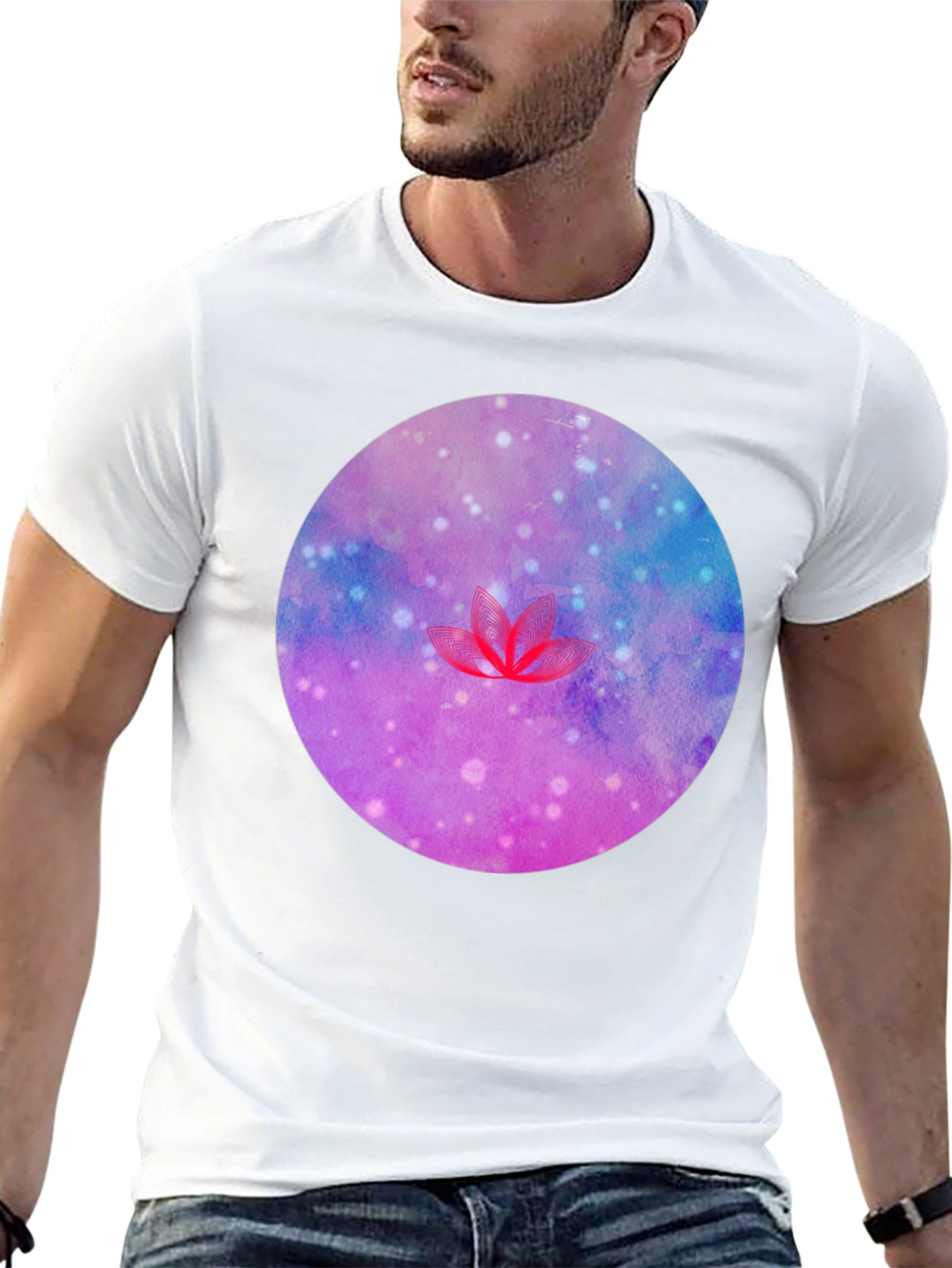 Galaxy Lotus Flower Graphic Tee - Black