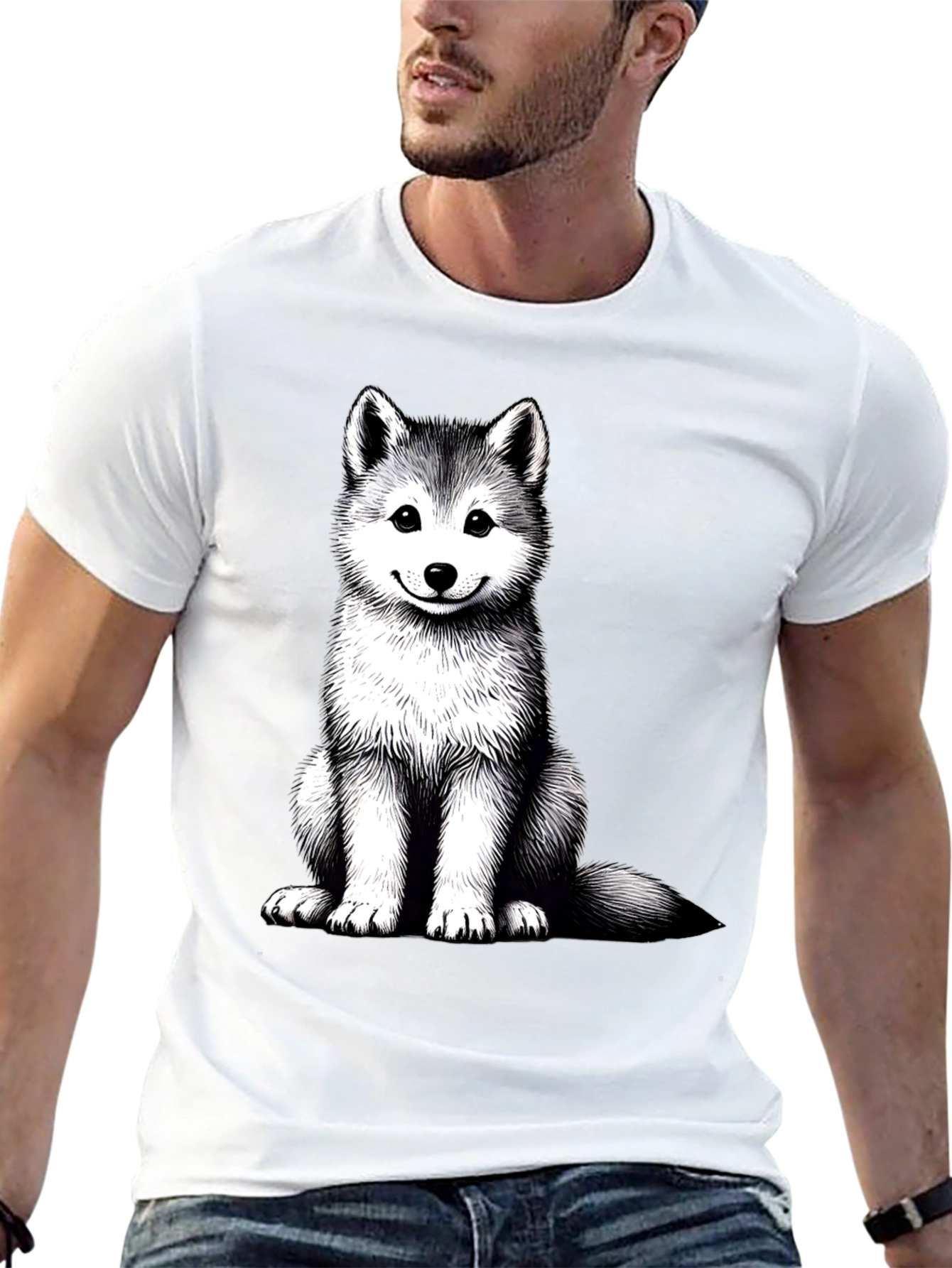 Husky Puppy Graphic Tee - Black